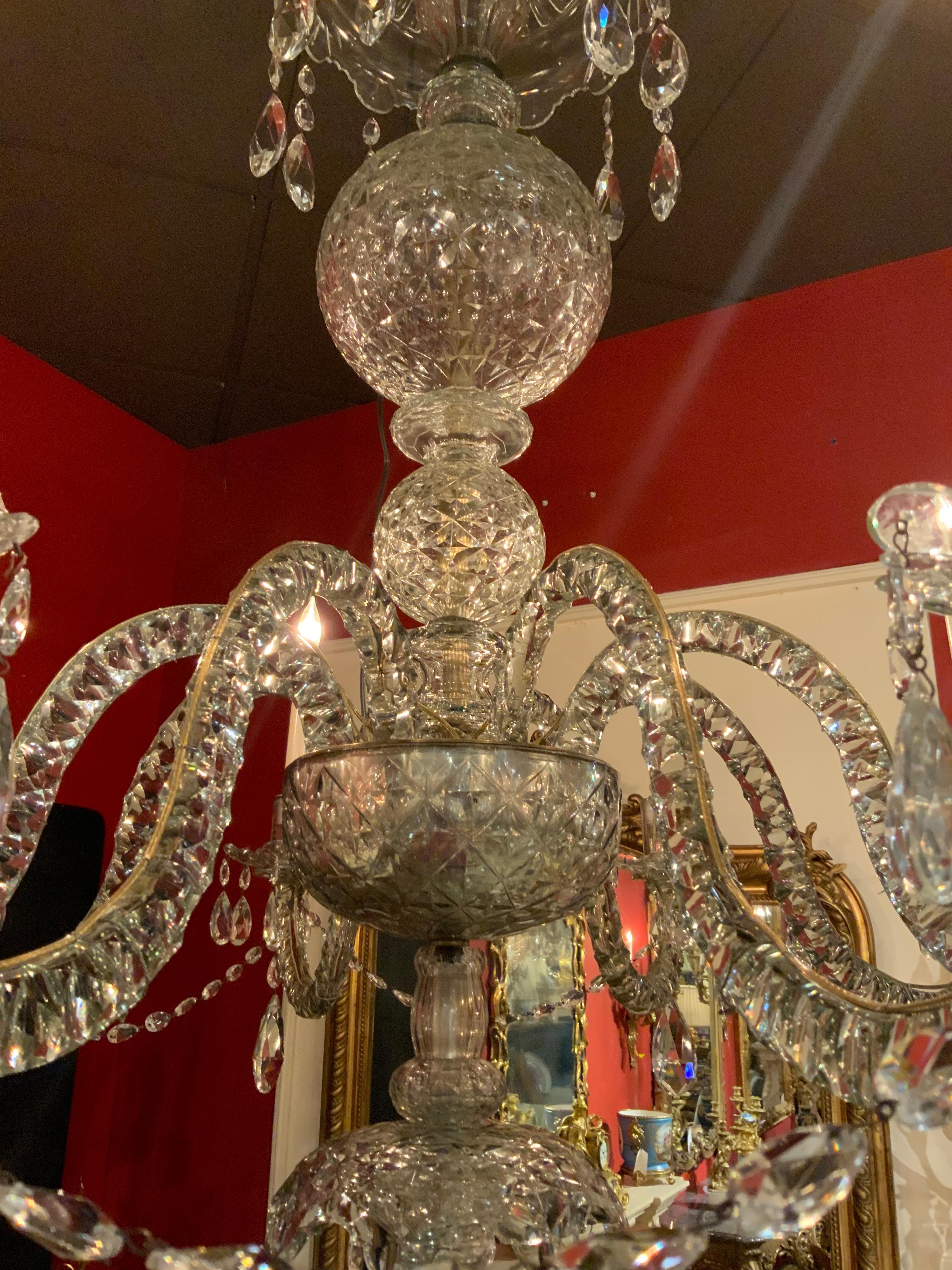 Irish Pair of Rare, Fine 19th Century Large Waterford Chandeliers with Eight Lights For Sale