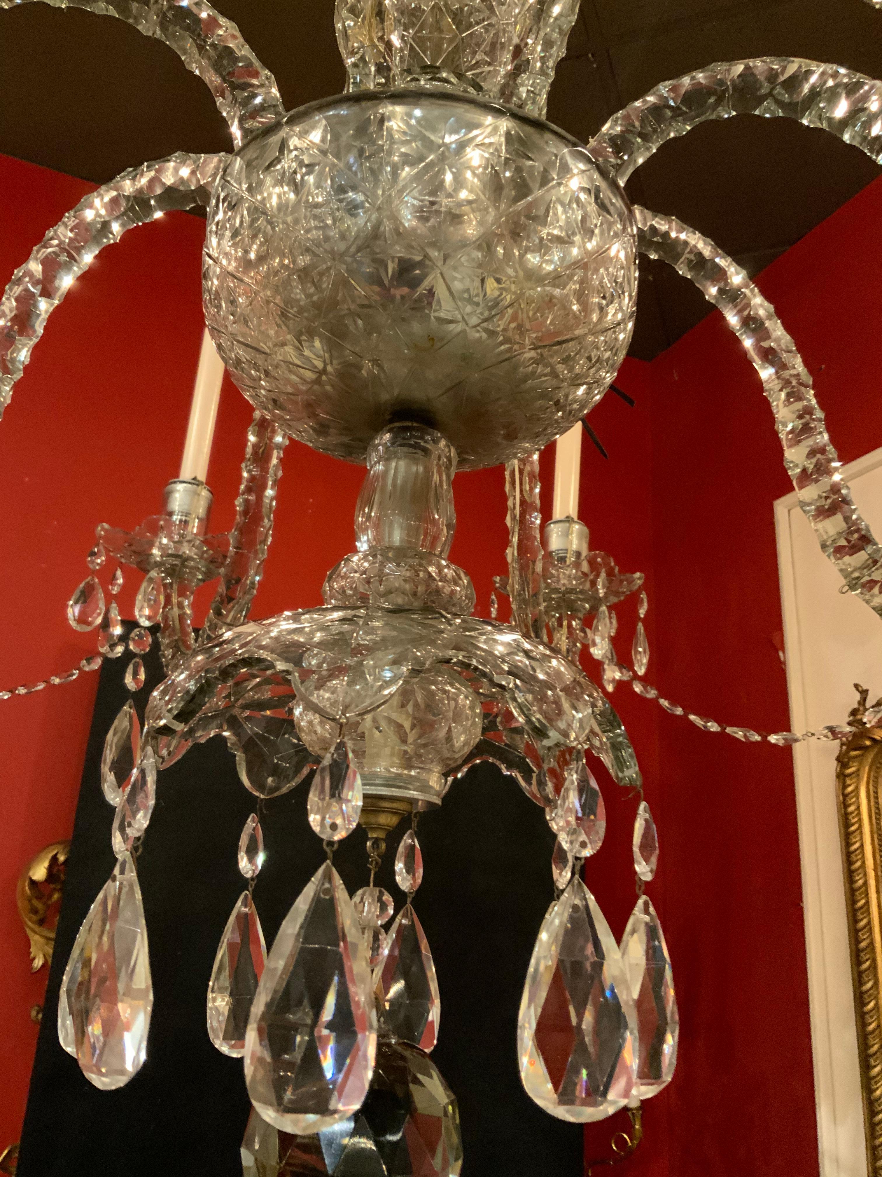 Crystal Pair of Rare, Fine 19th Century Large Waterford Chandeliers with Eight Lights For Sale