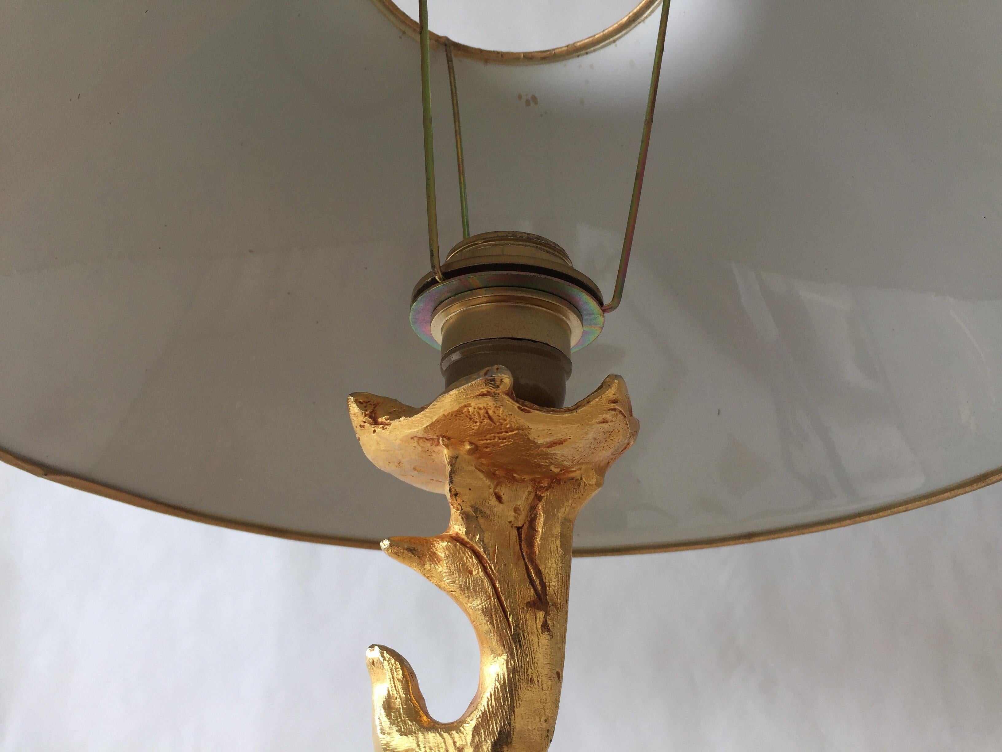 French Pair of Rare Fondica by Mathias, Heavy Gilded Bronze Table Lamps