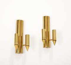 Pair of Rare form 1970's Golden Brass Sconces by Gaetano Sciolari.