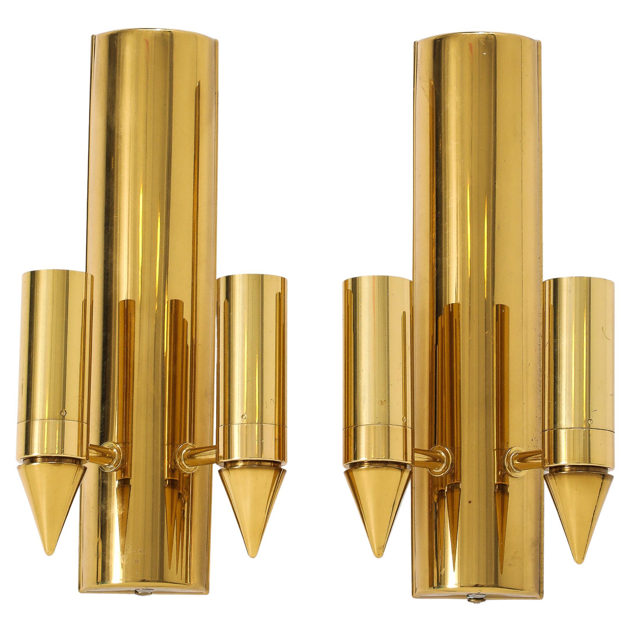 Pair of Rare form 1970's Golden Brass Sconces by Gaetano Sciolari.