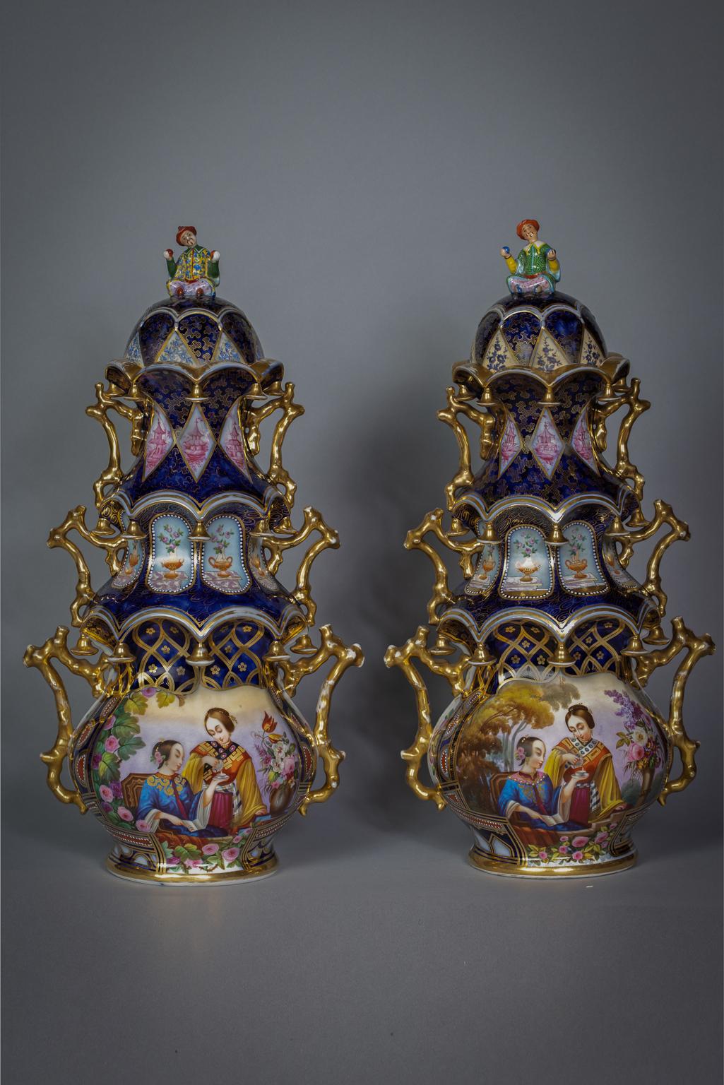 Pair of rare French porcelain covered 
