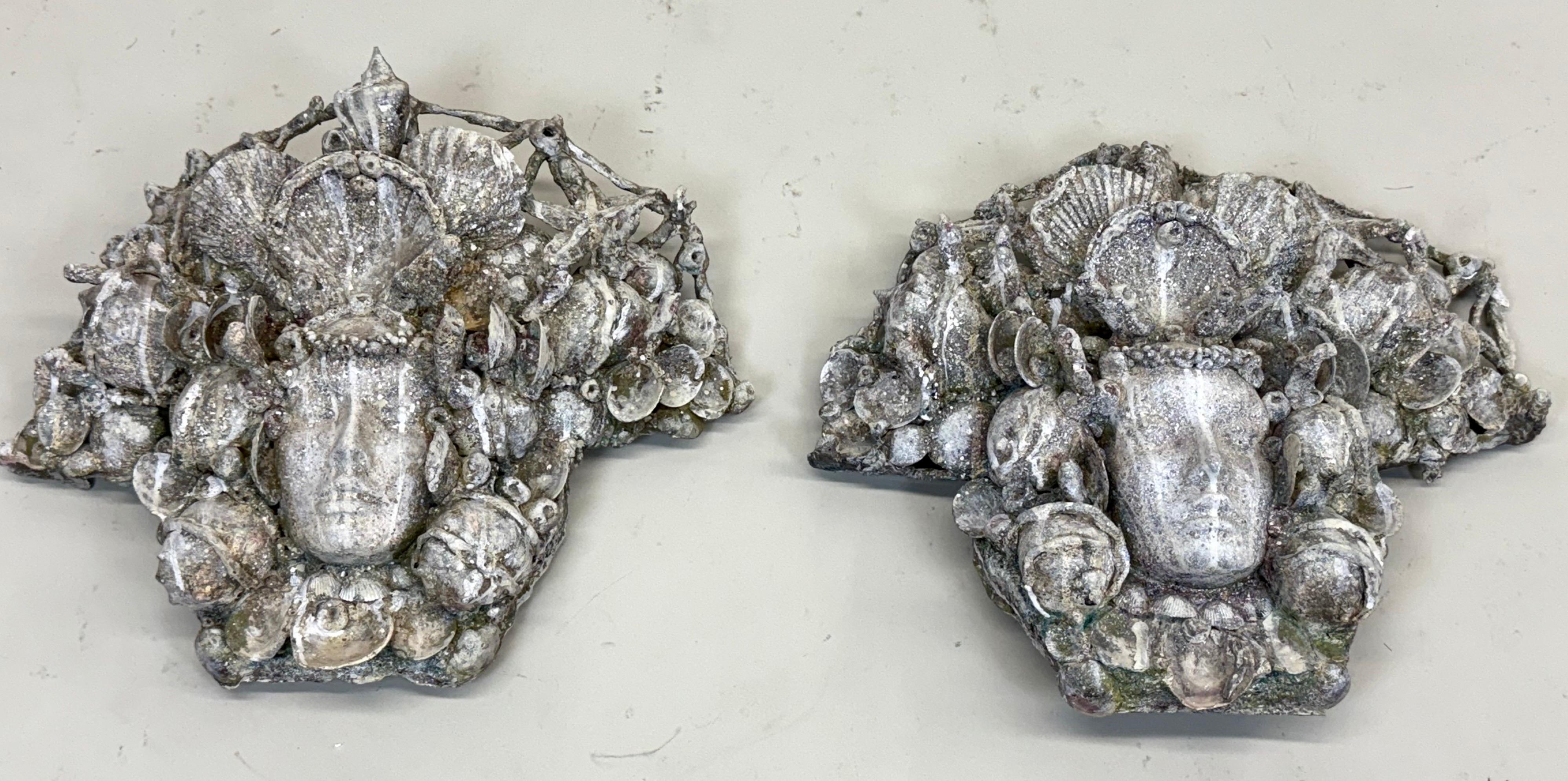 Mid-Century Modern PAIR of Rare French Shell & Plaster Sconces by Serge Roche & Maison Jansen, 1935 For Sale