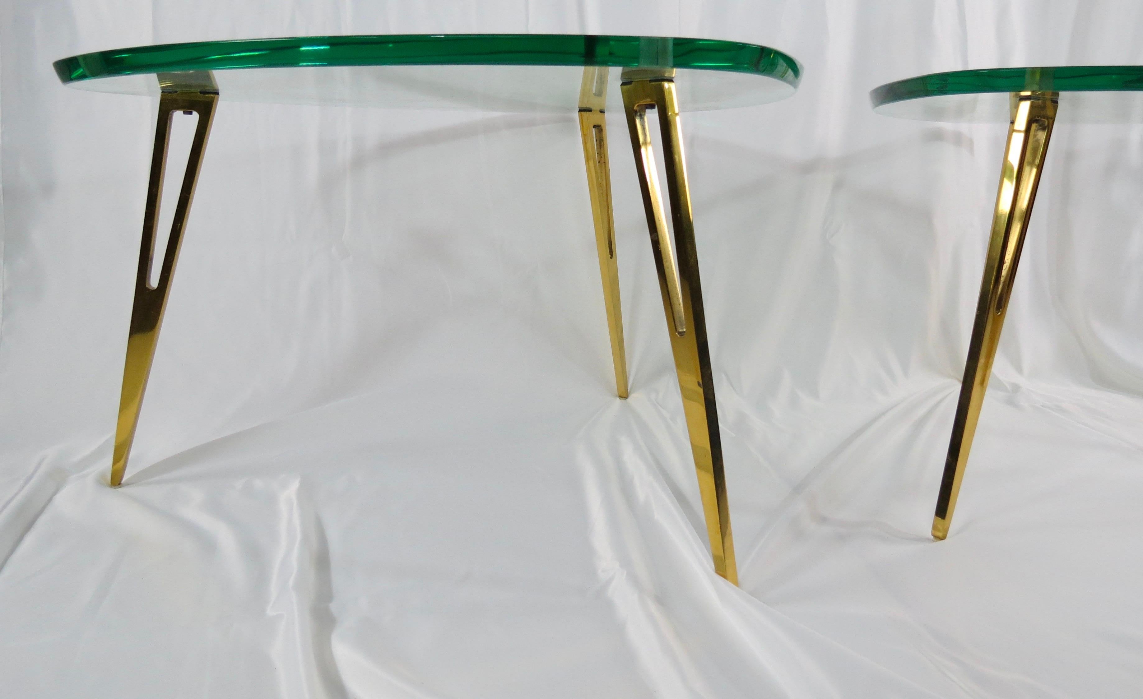 Pair of Rare Glass and Bronze Side Tables Three Feet Attributed to Fontana Arte 5