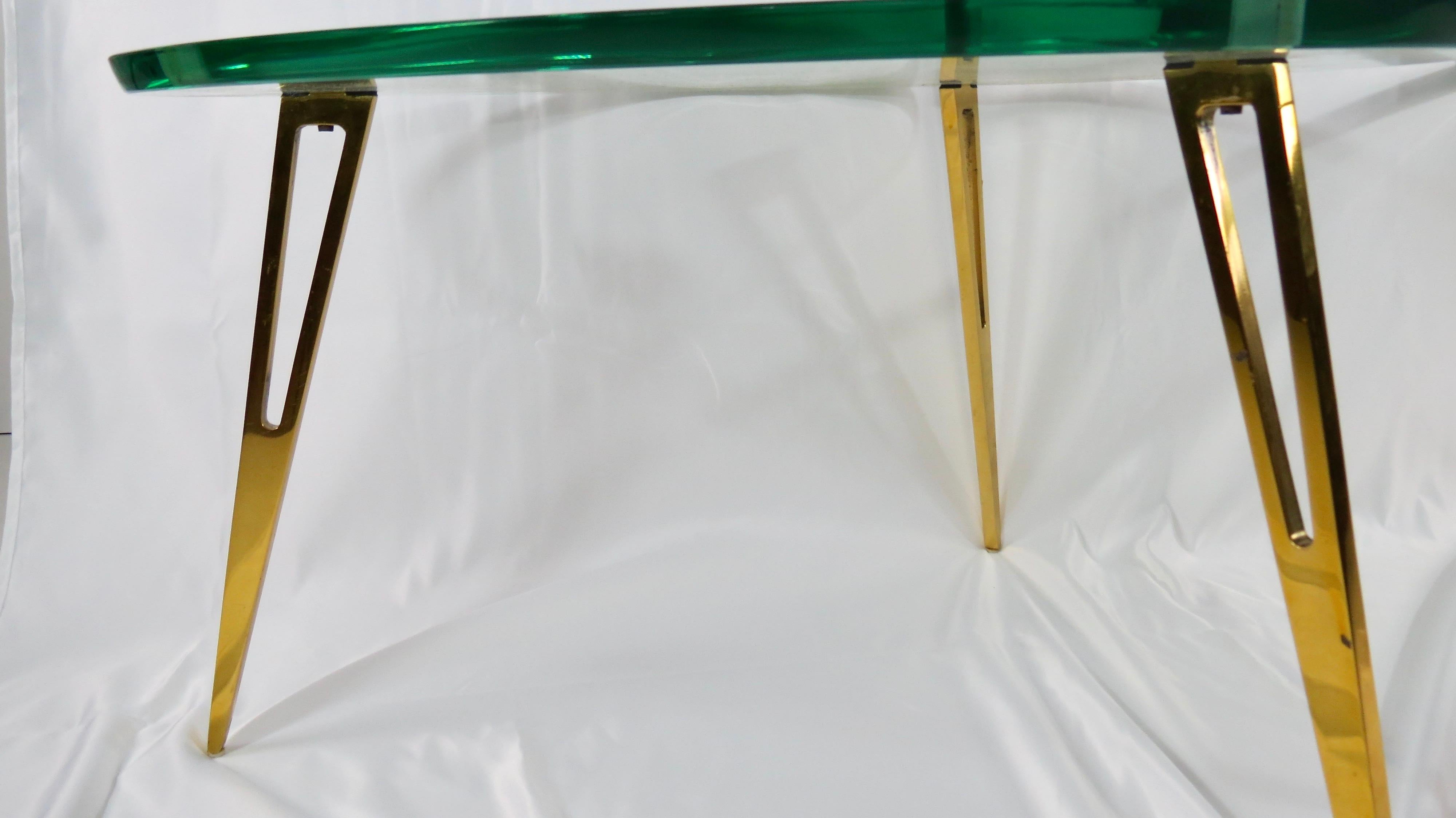 Pair of Rare Glass and Bronze Side Tables Three Feet Attributed to Fontana Arte 6