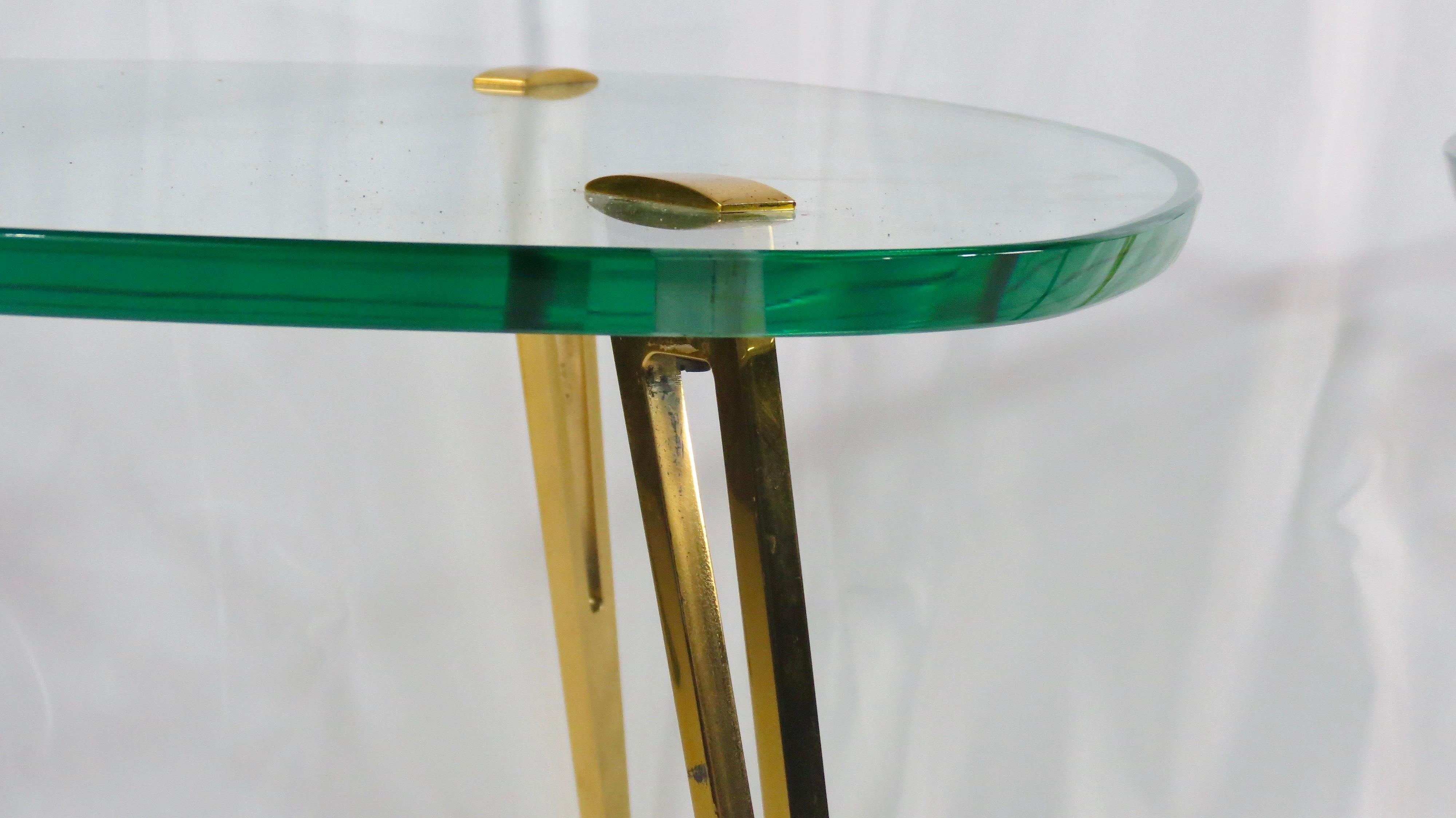 Pair of Rare Glass and Bronze Side Tables Three Feet Attributed to Fontana Arte 7