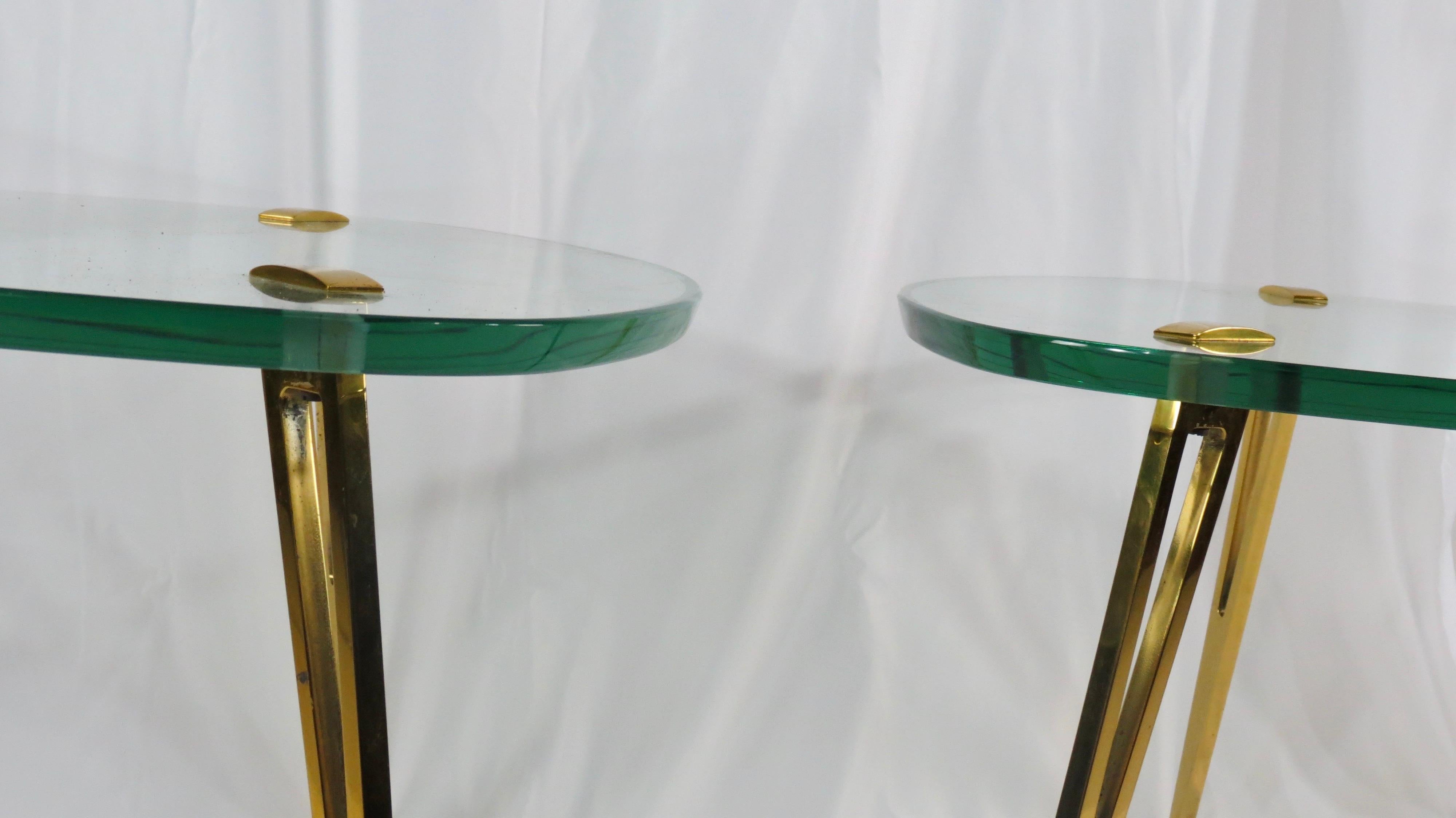Pair of Rare Glass and Bronze Side Tables Three Feet Attributed to Fontana Arte 8