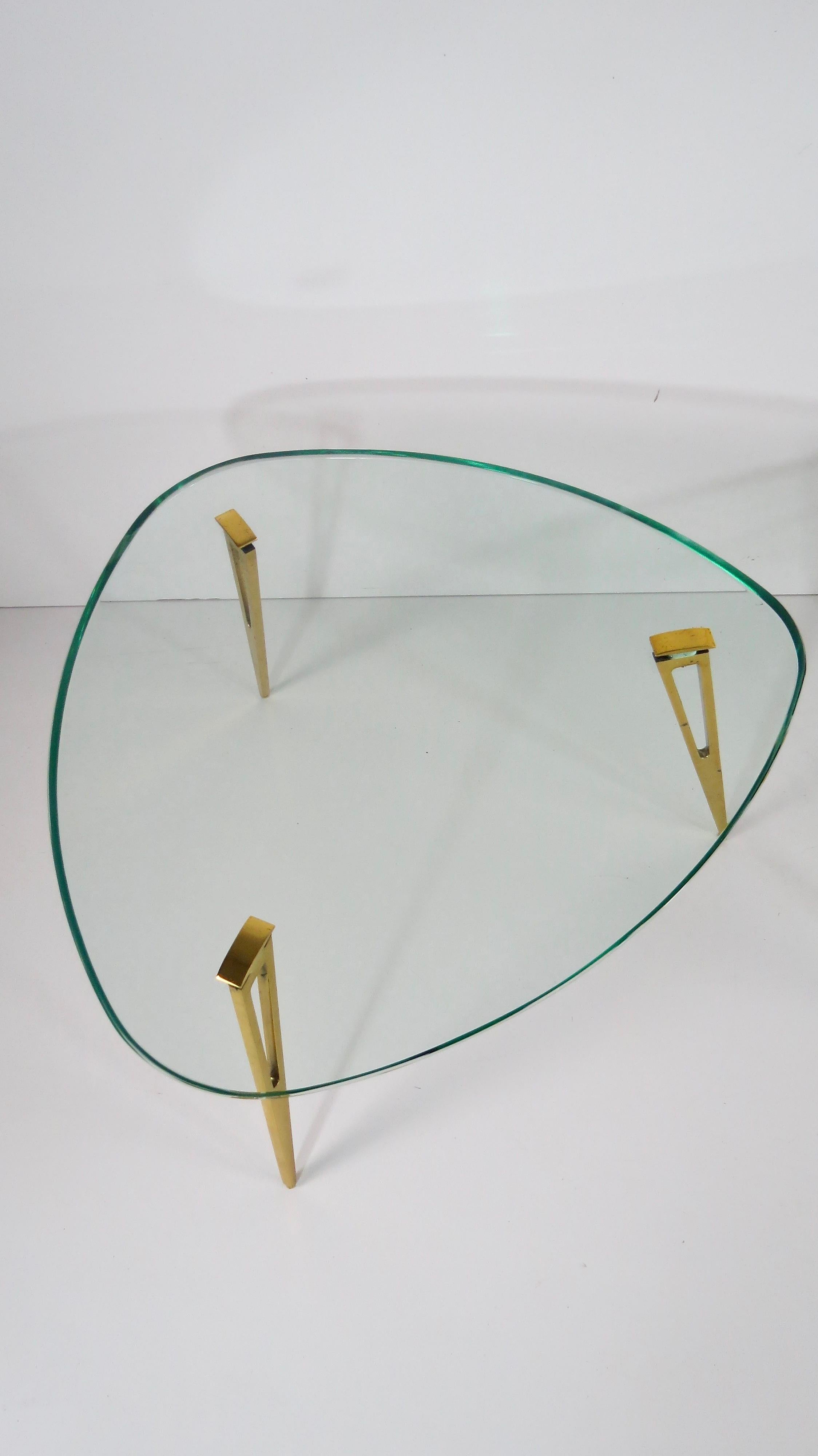 Pair of Rare Glass and Bronze Side Tables Three Feet Attributed to Fontana Arte 1