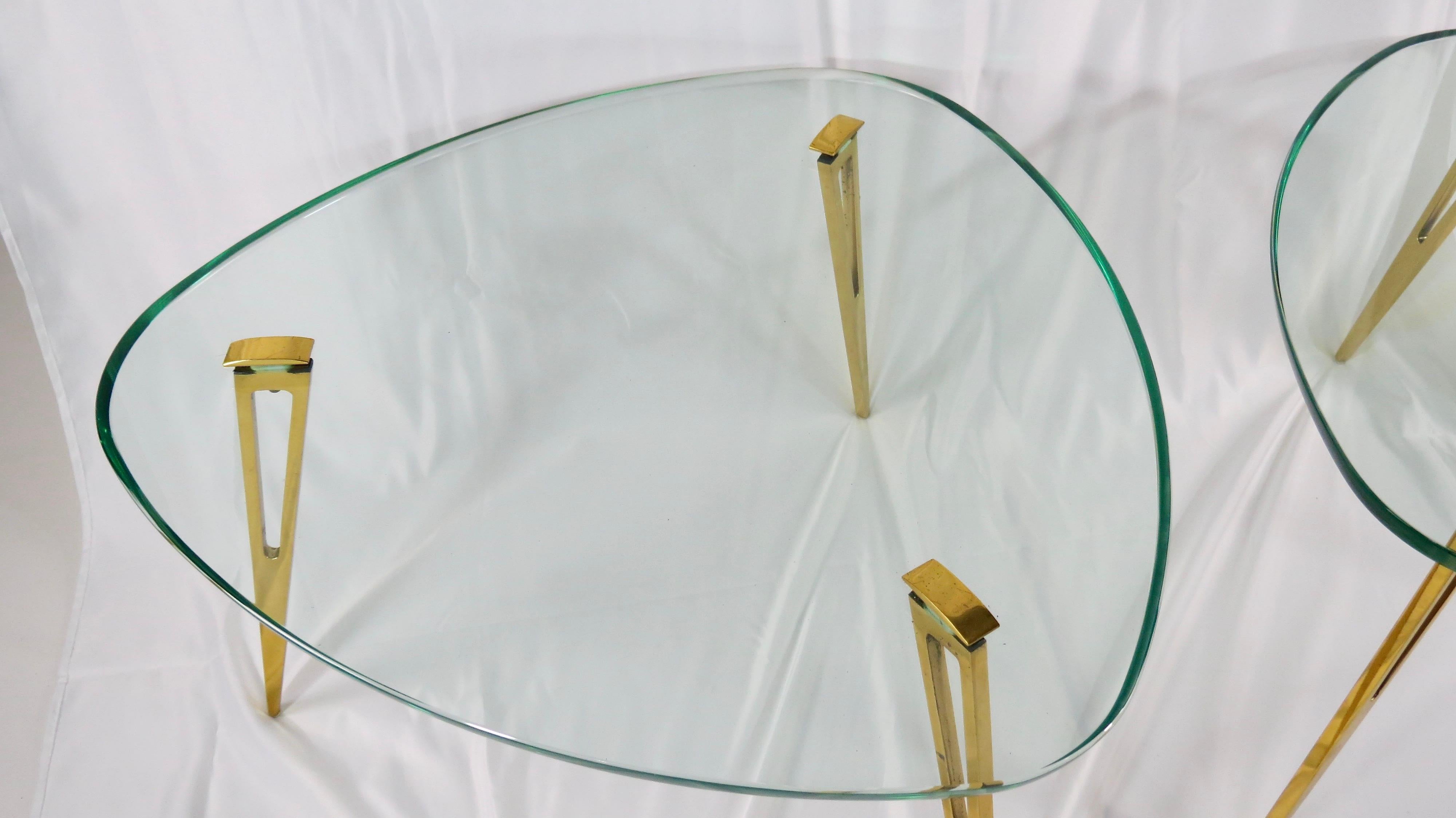 Pair of Rare Glass and Bronze Side Tables Three Feet Attributed to Fontana Arte 2