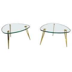 Pair of Rare Glass and Bronze Side Tables Three Feet Attributed to Fontana Arte