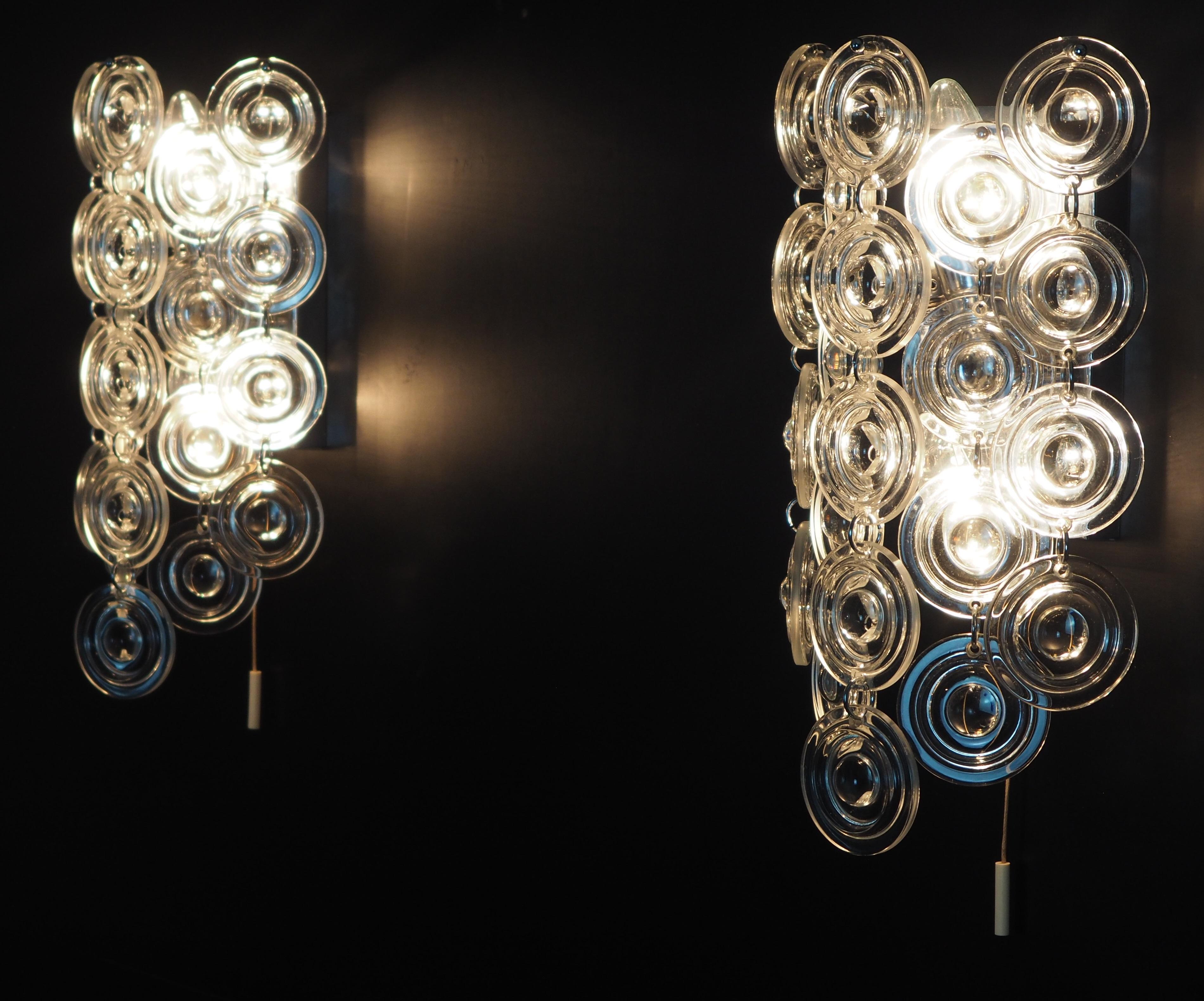 German Pair of Rare Glass and Nickel Wall Sconces by Sciolari, Italy, circa 1970s For Sale