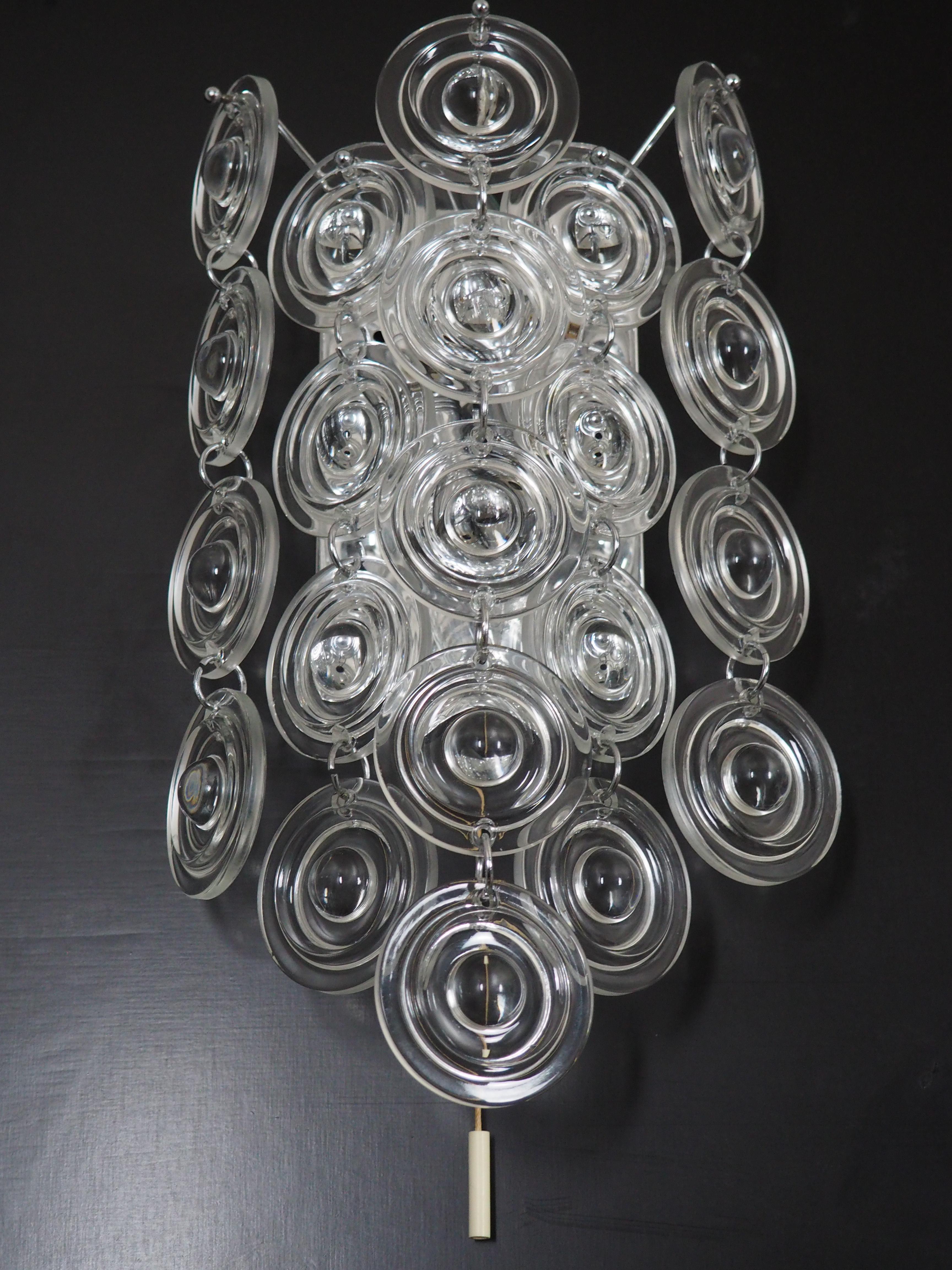 Late 20th Century Pair of Rare Glass and Nickel Wall Sconces by Sciolari, Italy, circa 1970s For Sale