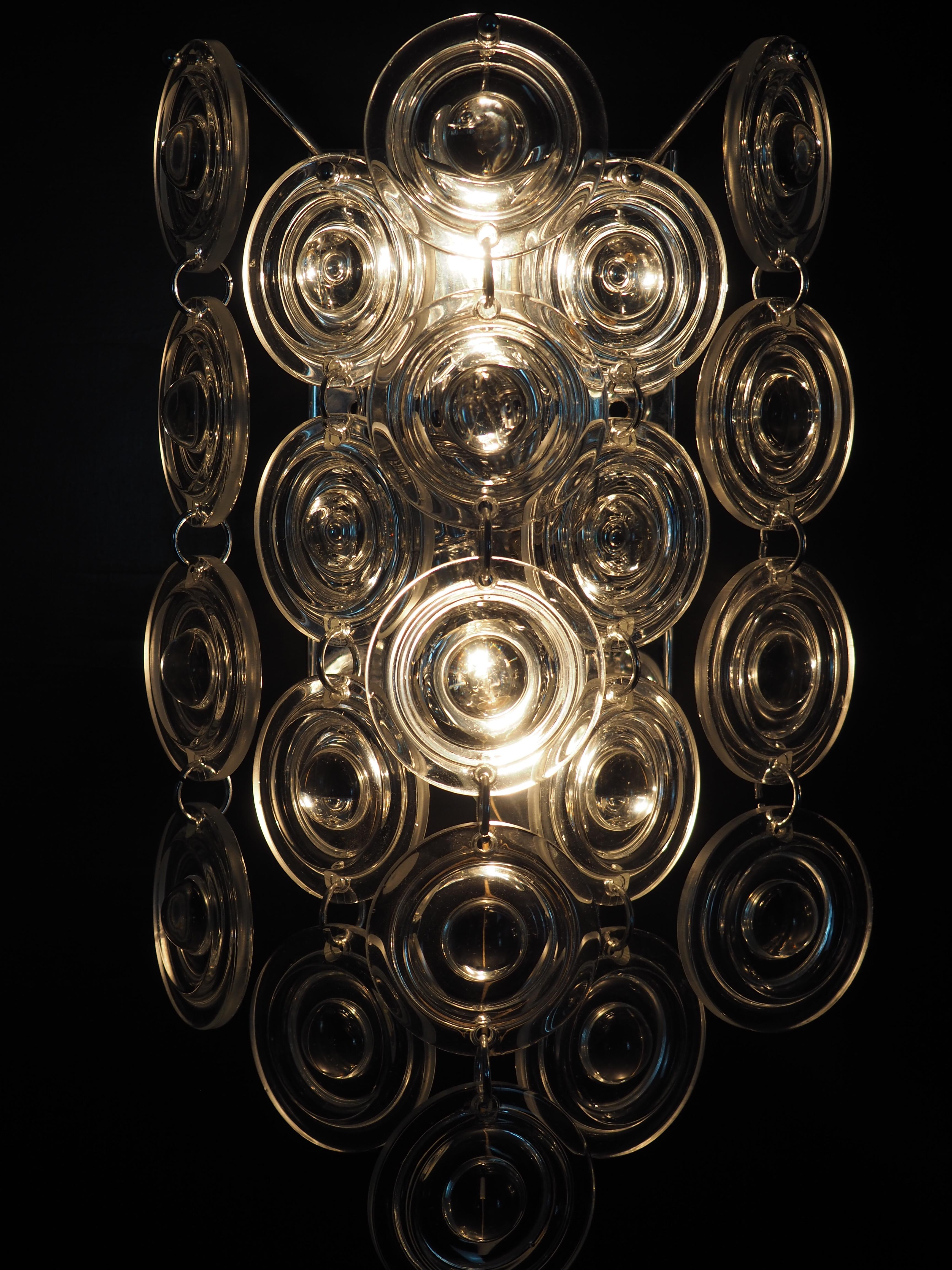 Brass Pair of Rare Glass and Nickel Wall Sconces by Sciolari, Italy, circa 1970s For Sale