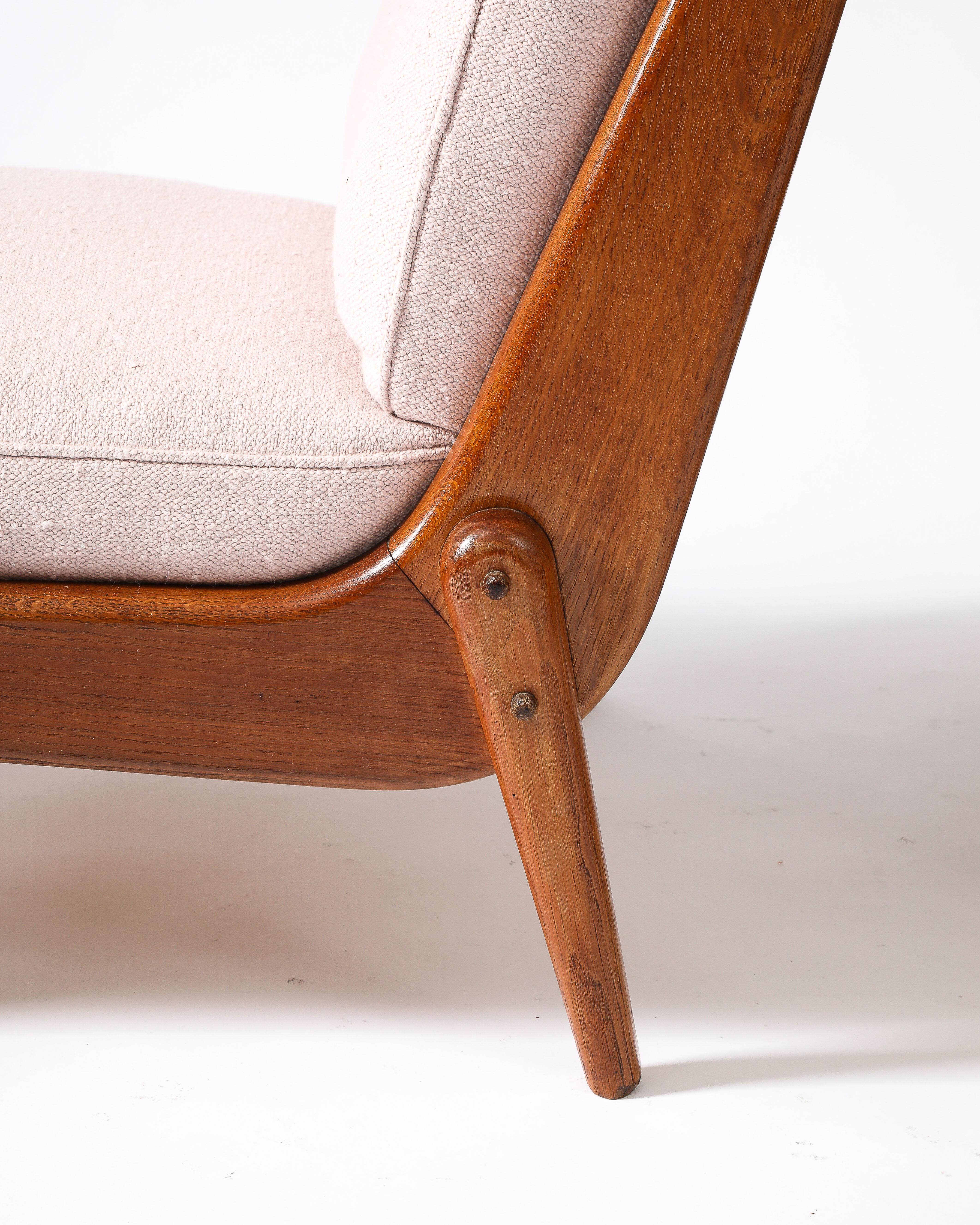Pair of Rare Guillerme et Chambron Oak Lounge Chairs, France, c. 1960 3