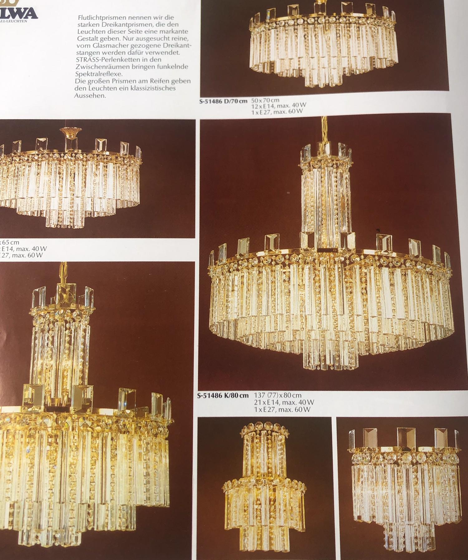 Mid-Century Modern Pair of Rare Heavy Cut Glass and Strass Chandeliers by Palwa, circa 1960s For Sale