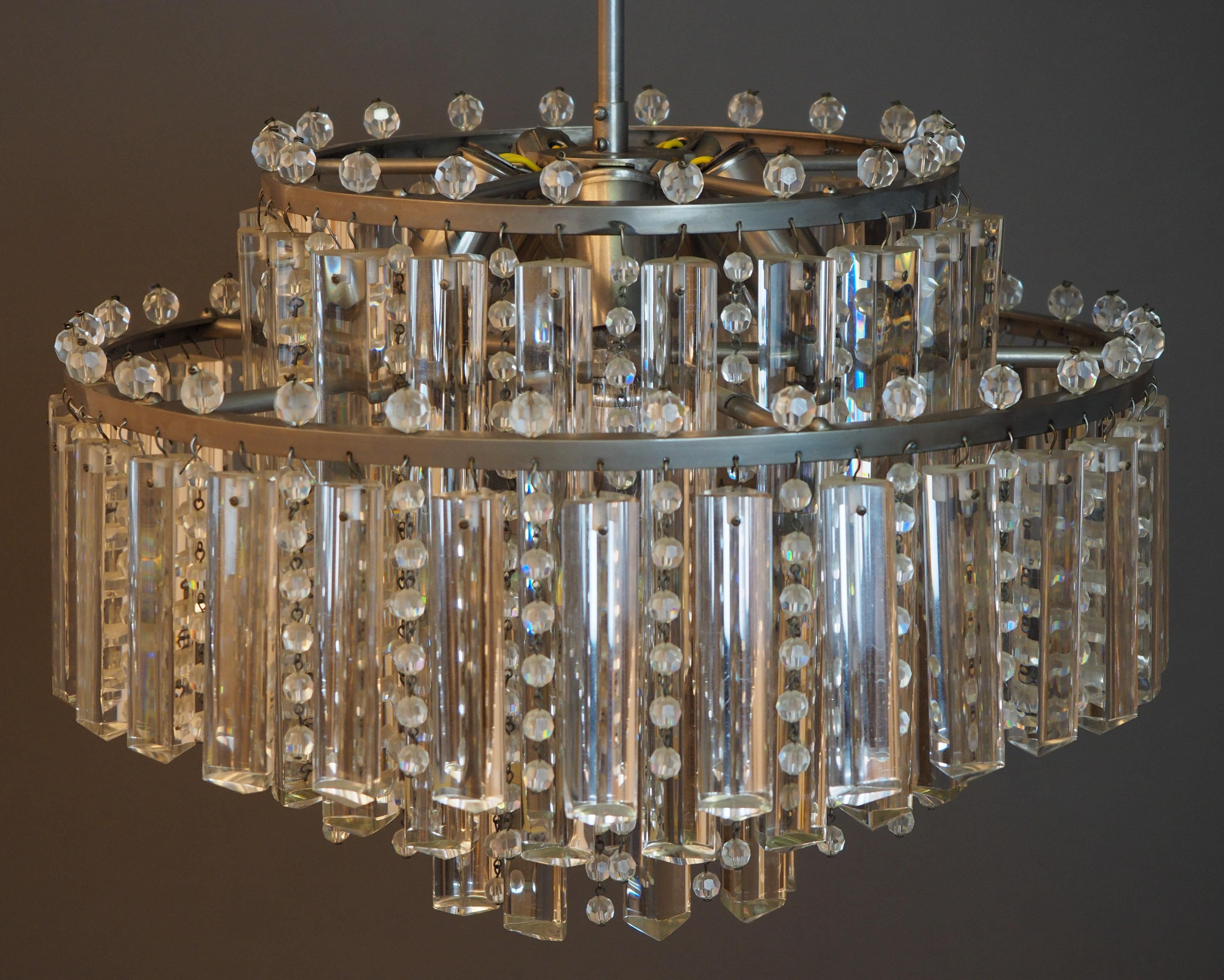German Pair of Rare Heavy Cut Glass and Strass Chandeliers by Palwa, circa 1960s For Sale