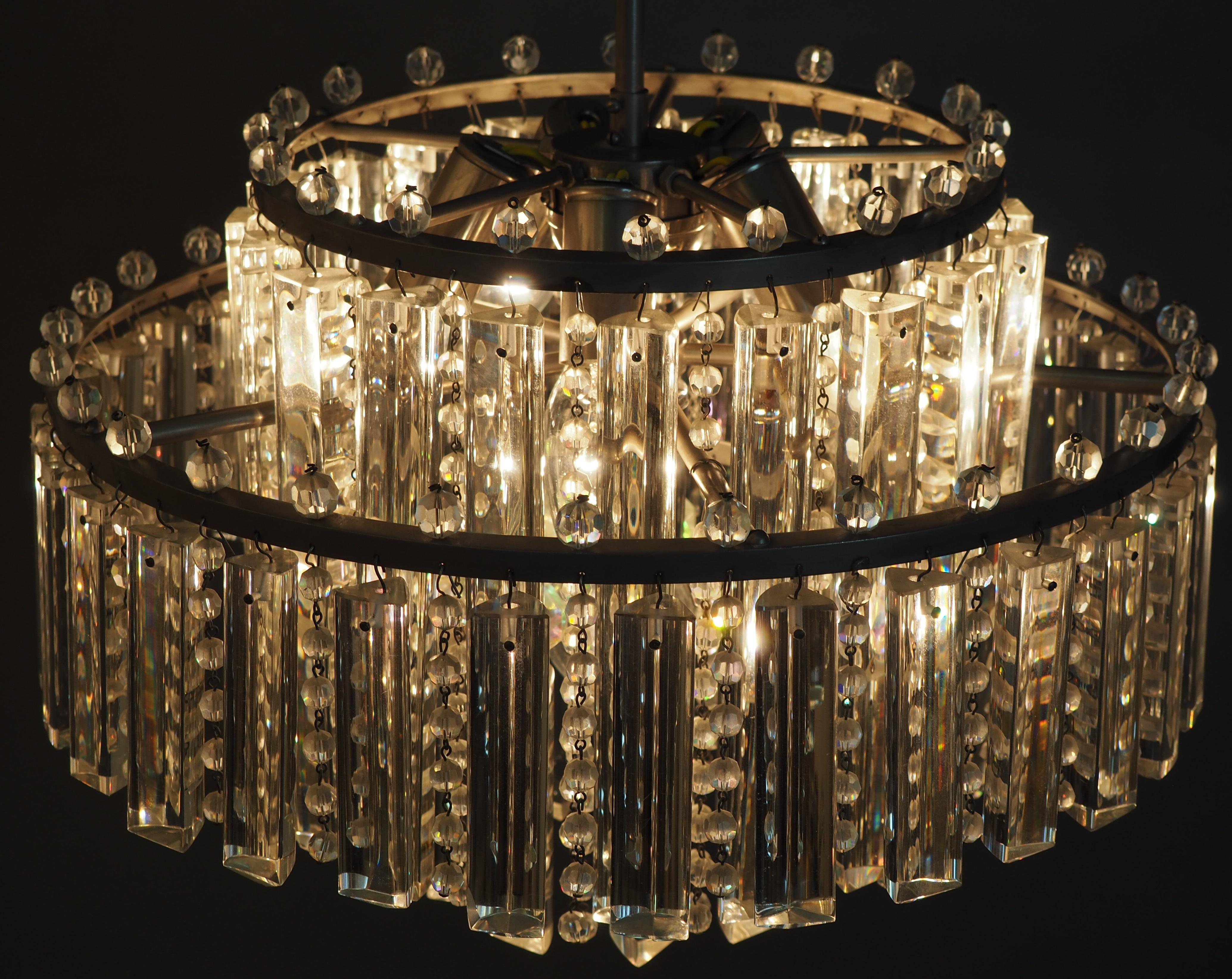Mid-20th Century Pair of Rare Heavy Cut Glass and Strass Chandeliers by Palwa, circa 1960s For Sale