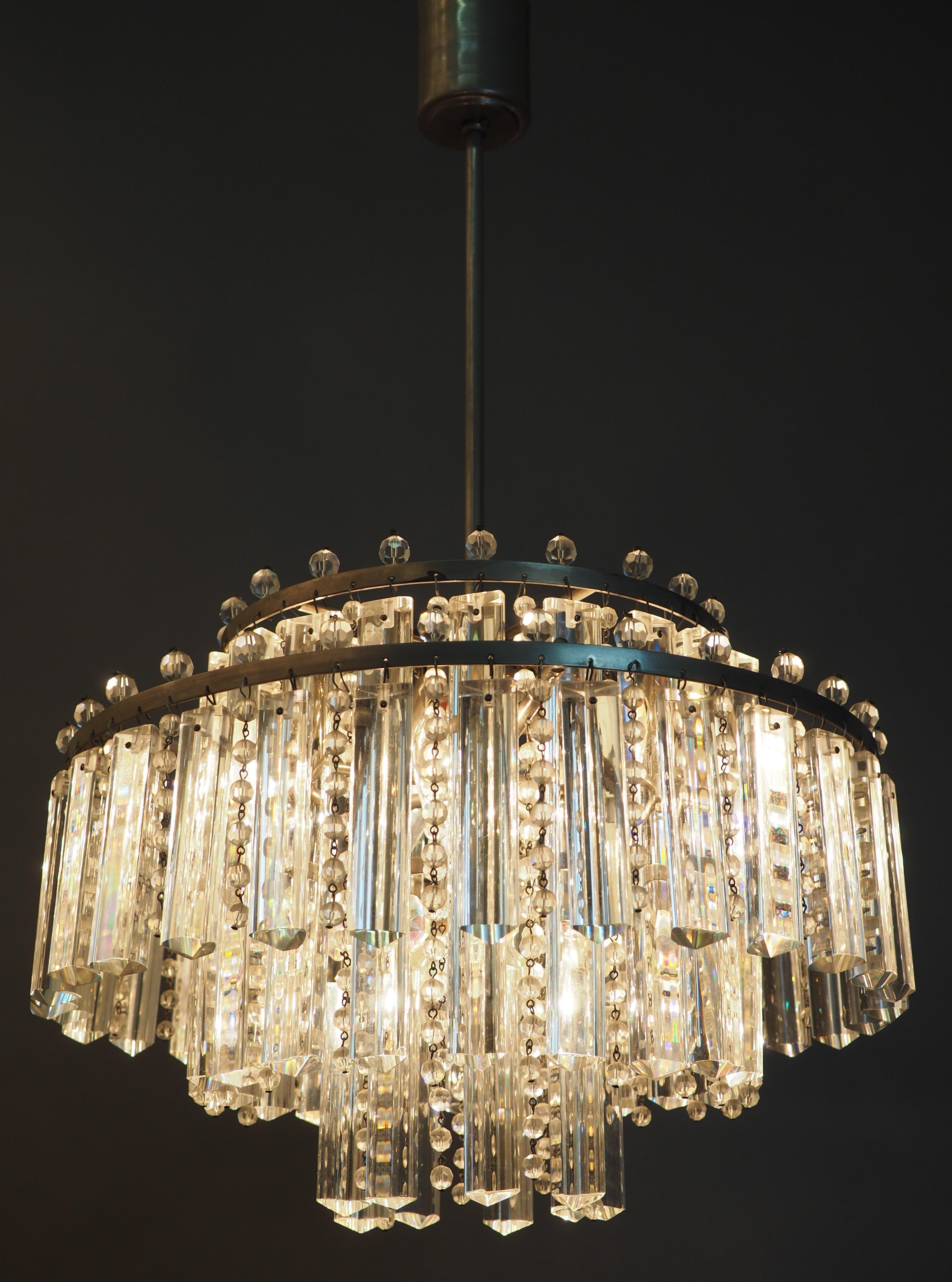 Pair of Rare Heavy Cut Glass and Strass Chandeliers by Palwa, circa 1960s For Sale 1