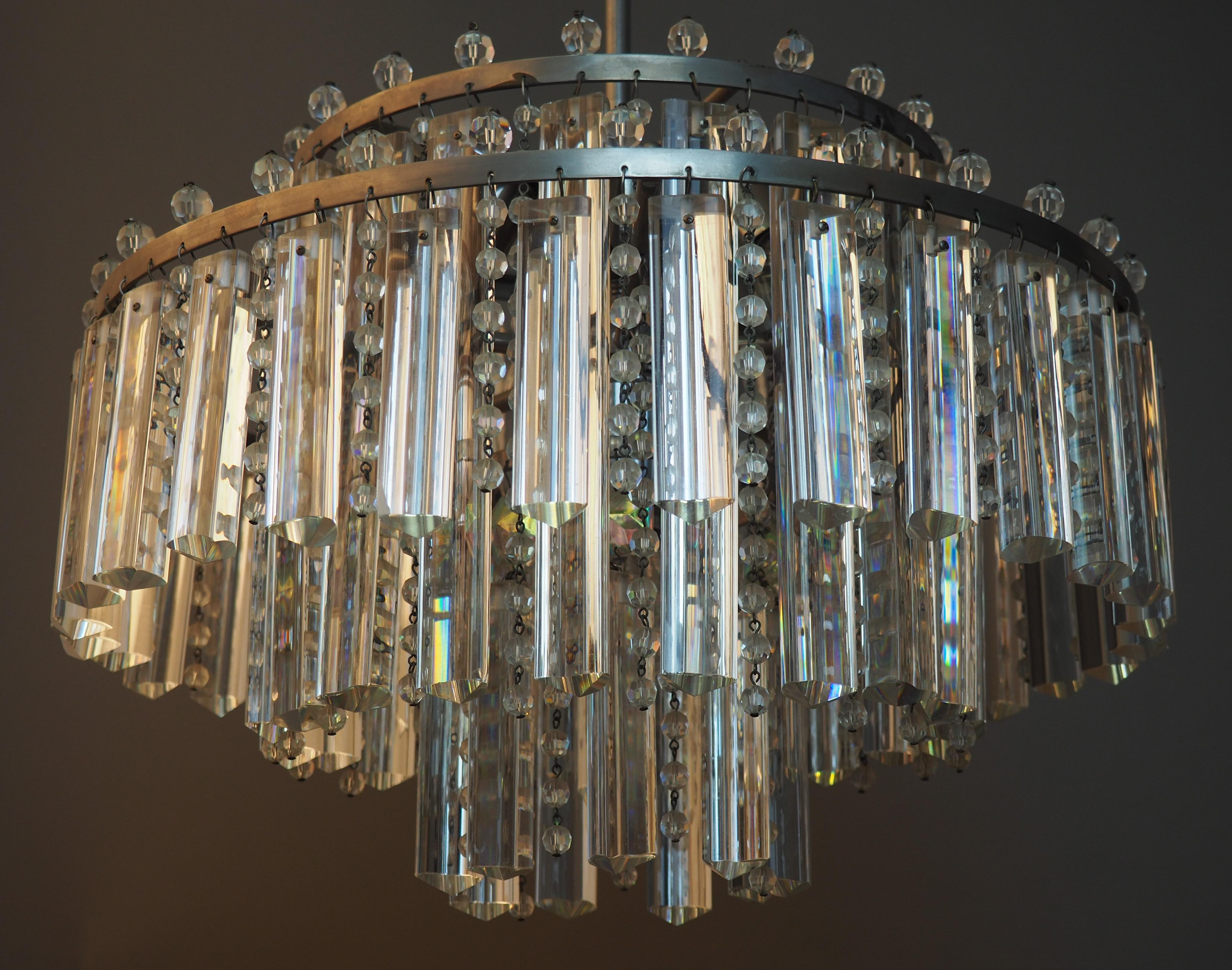 Pair of Rare Heavy Cut Glass and Strass Chandeliers by Palwa, circa 1960s For Sale 2