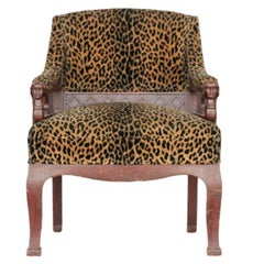 Pair of Rare Hand Carved Empire Style Chairs with Leopard Print Covering