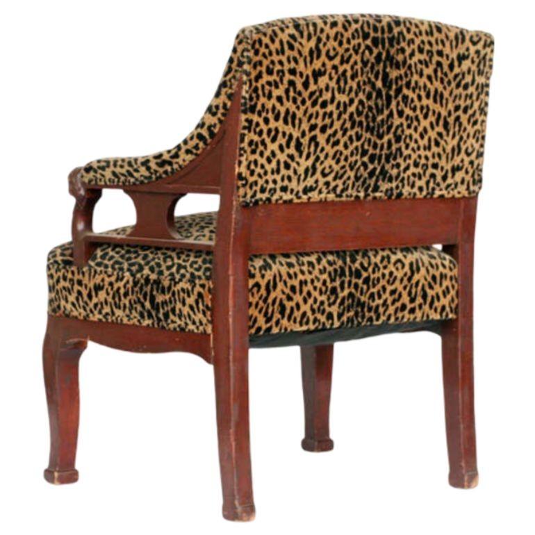 Empire Revival Pair of Rare Hand Carved Empire Style Chairs with Leopard Print Covering For Sale