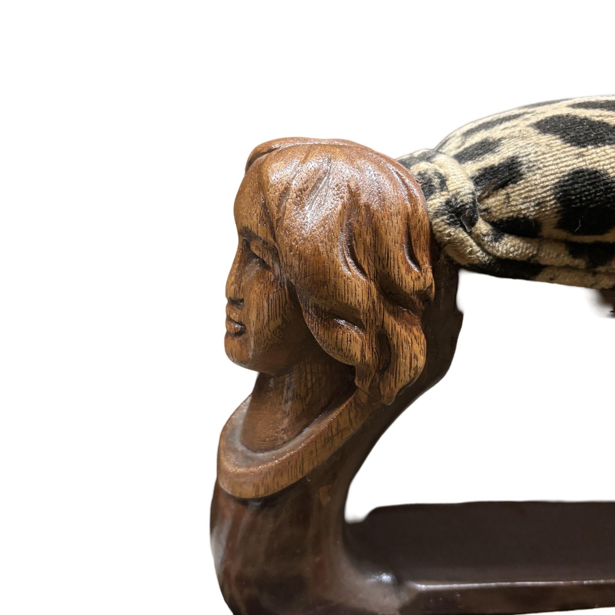 Pair of Rare Hand Carved Empire Style Chairs with Leopard Print Covering For Sale 2