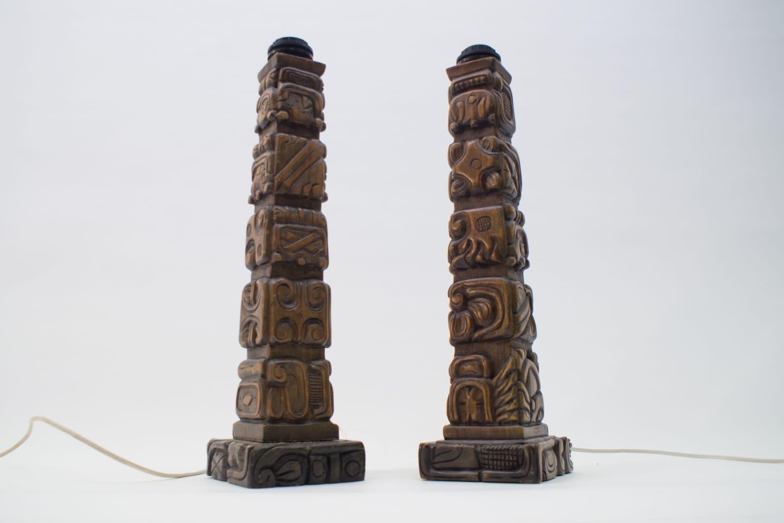 pair wooden table lamps