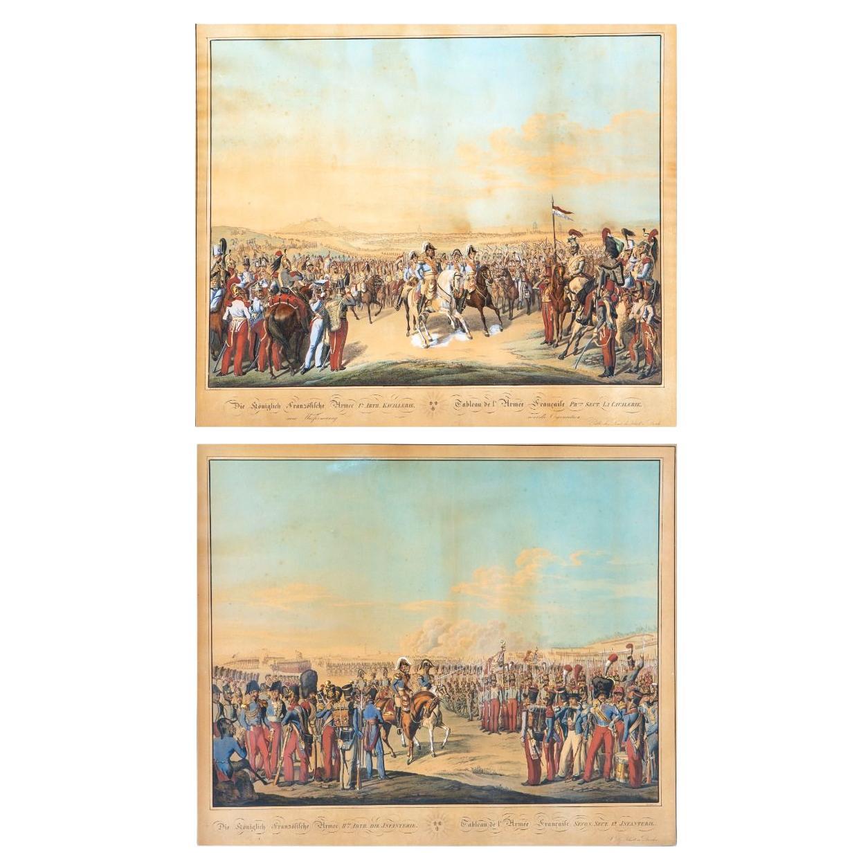 Paar seltener handkolorierter Kupferstiche "Tableau de l
Armée Française". im Angebot