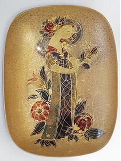 Pair of Rare Hand Painted Gilded Platter by Bjørn Wiinblad, 1960s