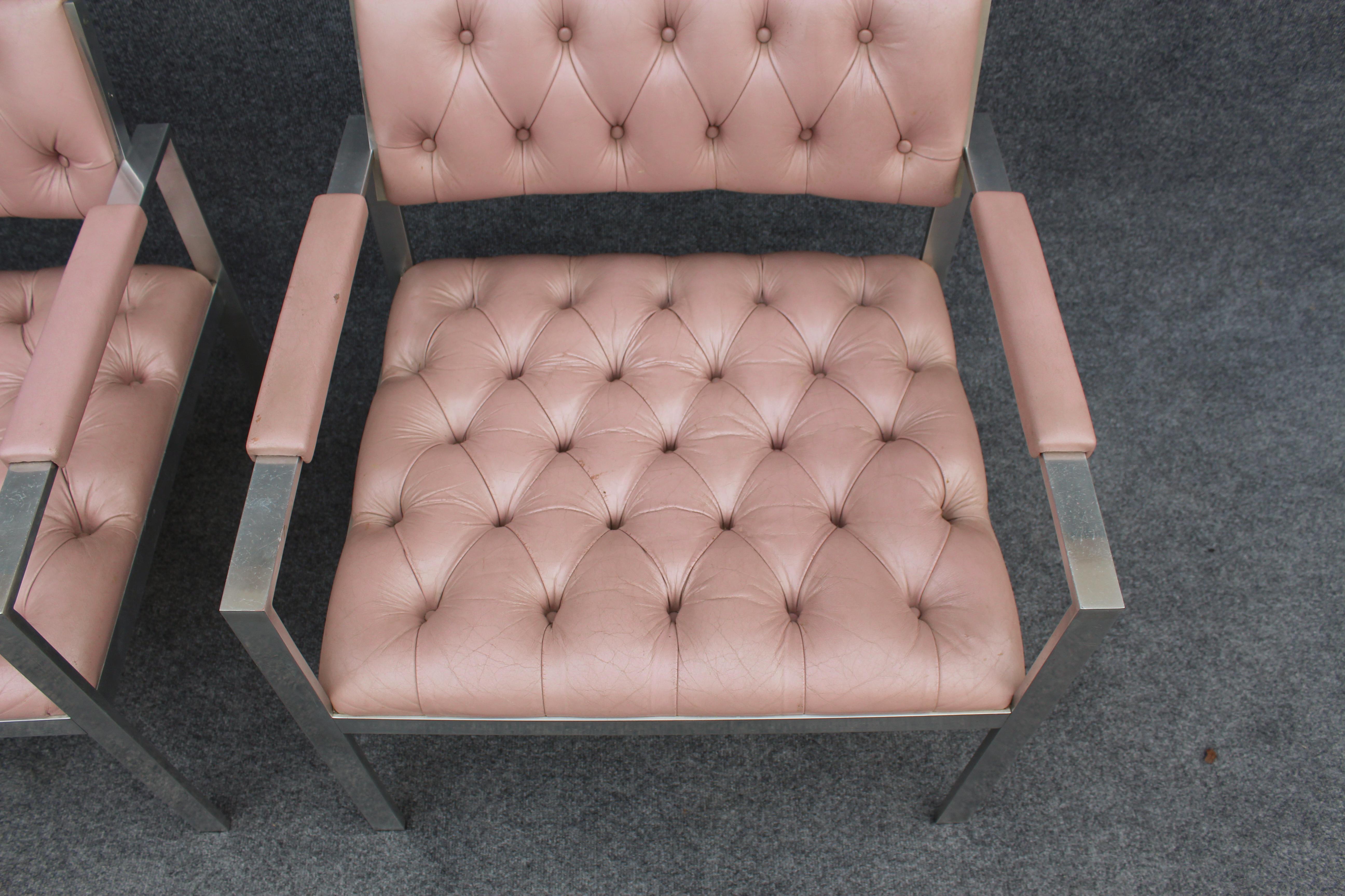 Pair of Rare Harvey Probber Polished Aluminum & Pink Leather Lounge Chairs 1970s For Sale 7