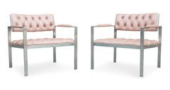 Pair of Rare Harvey Probber Polished Aluminum & Pink Leather Lounge Chairs 1970s