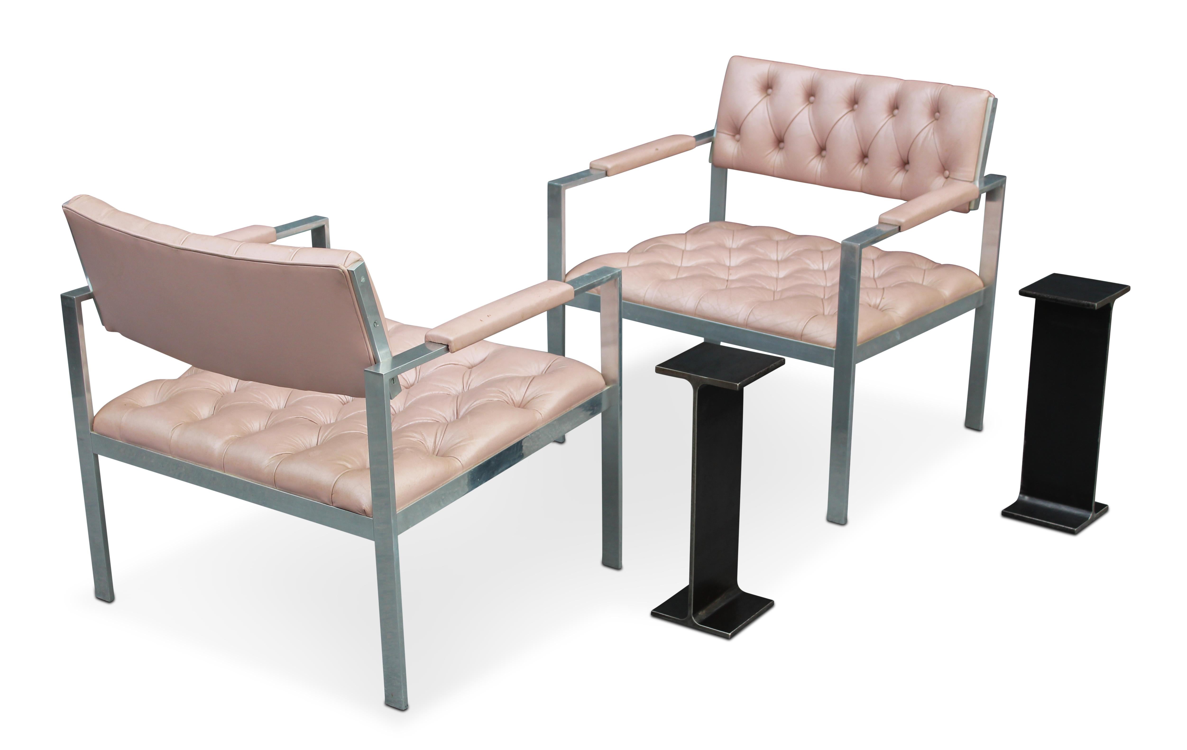 Late 20th Century Pair of Rare Harvey Probber Polished Aluminum & Pink Leather Lounge Chairs 1970s For Sale