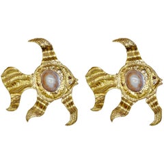 Pair of Rare Henri Fernandez Fish Wall Sconces with Agates