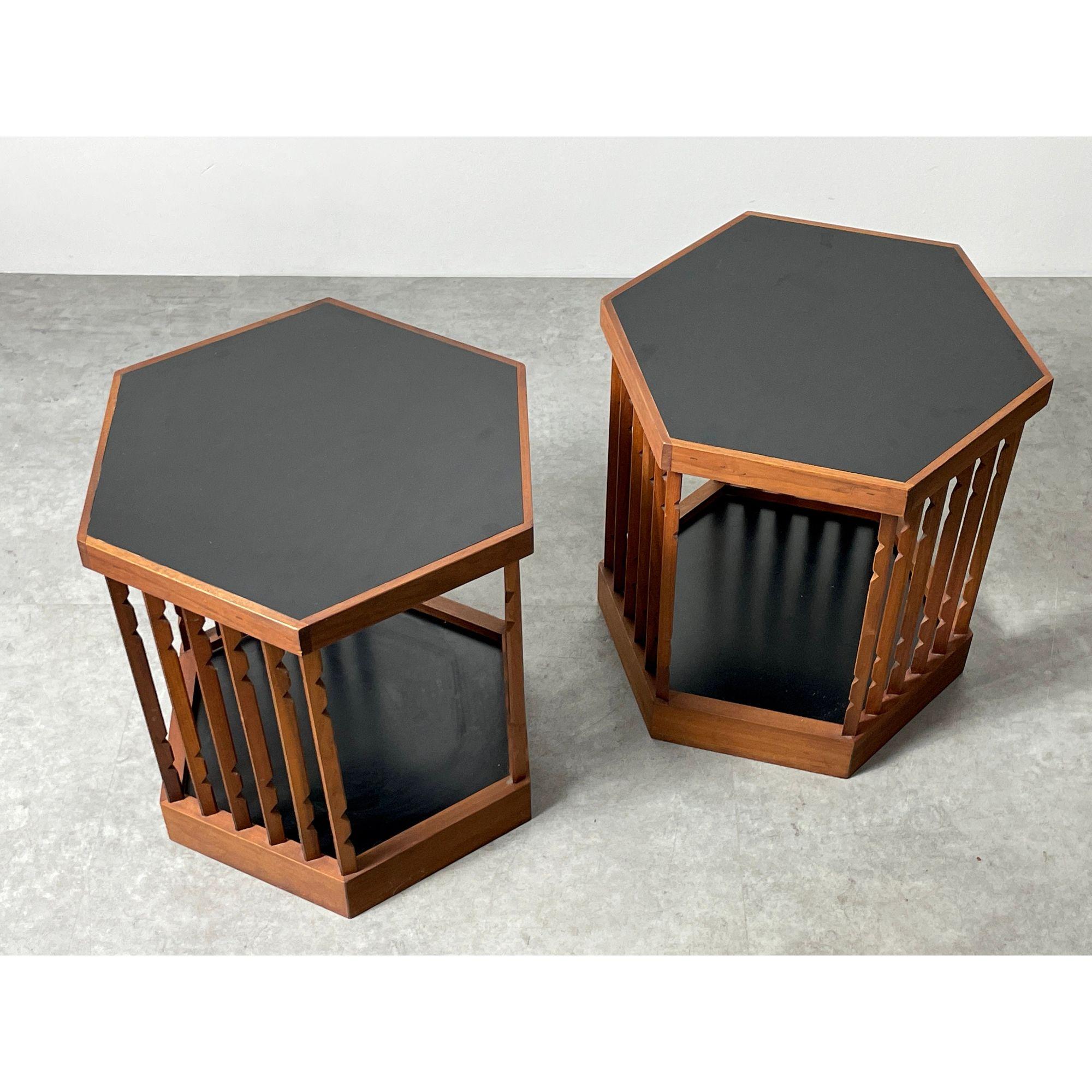 Mid-Century Modern Pair of Rare Hexagon Spindle Side Tables in Wood by Arthur Umanoff 1960s For Sale