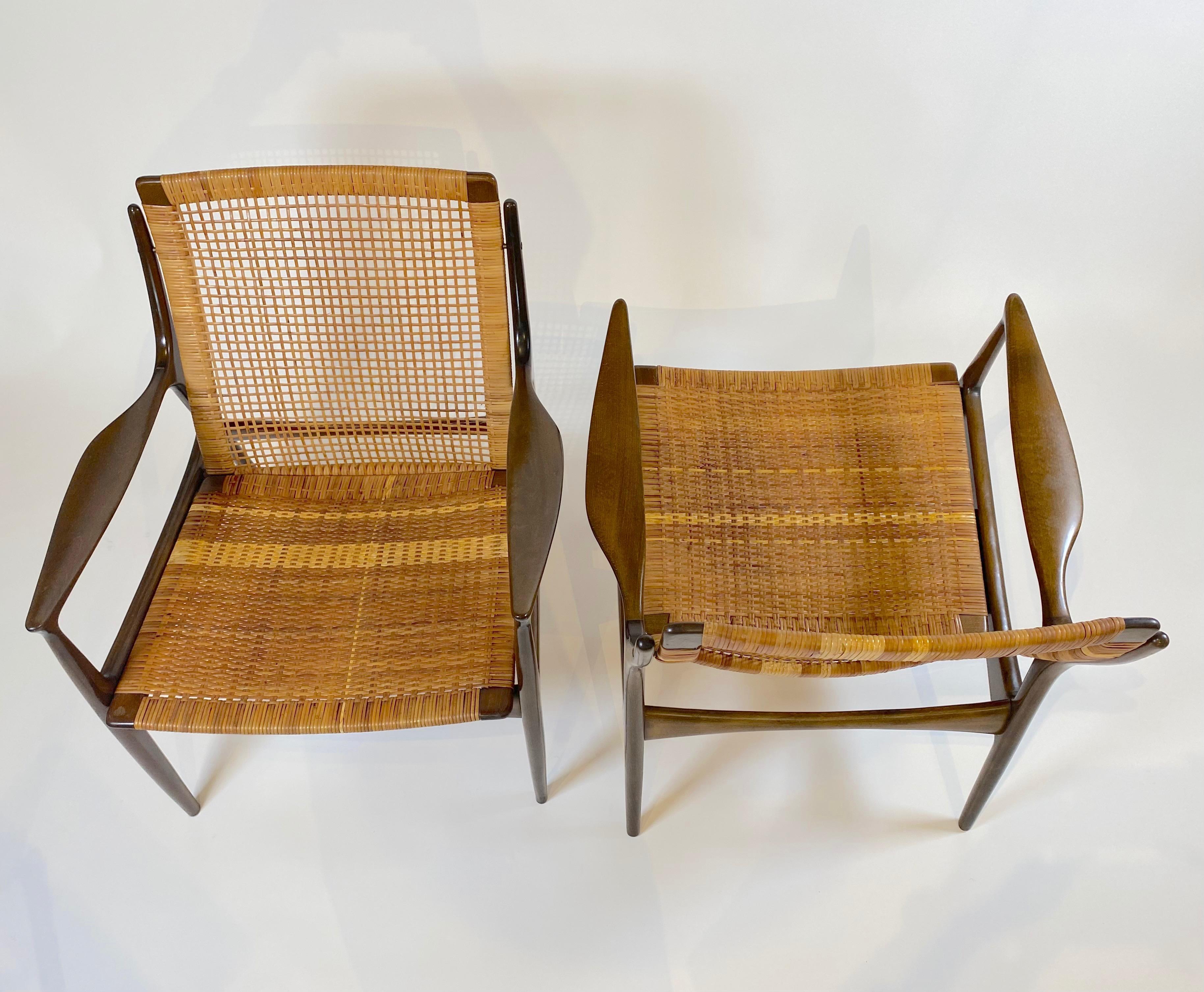 20th Century Pair of Rare Ib Kofod, Larsen Cane Back & Seat Armchairs