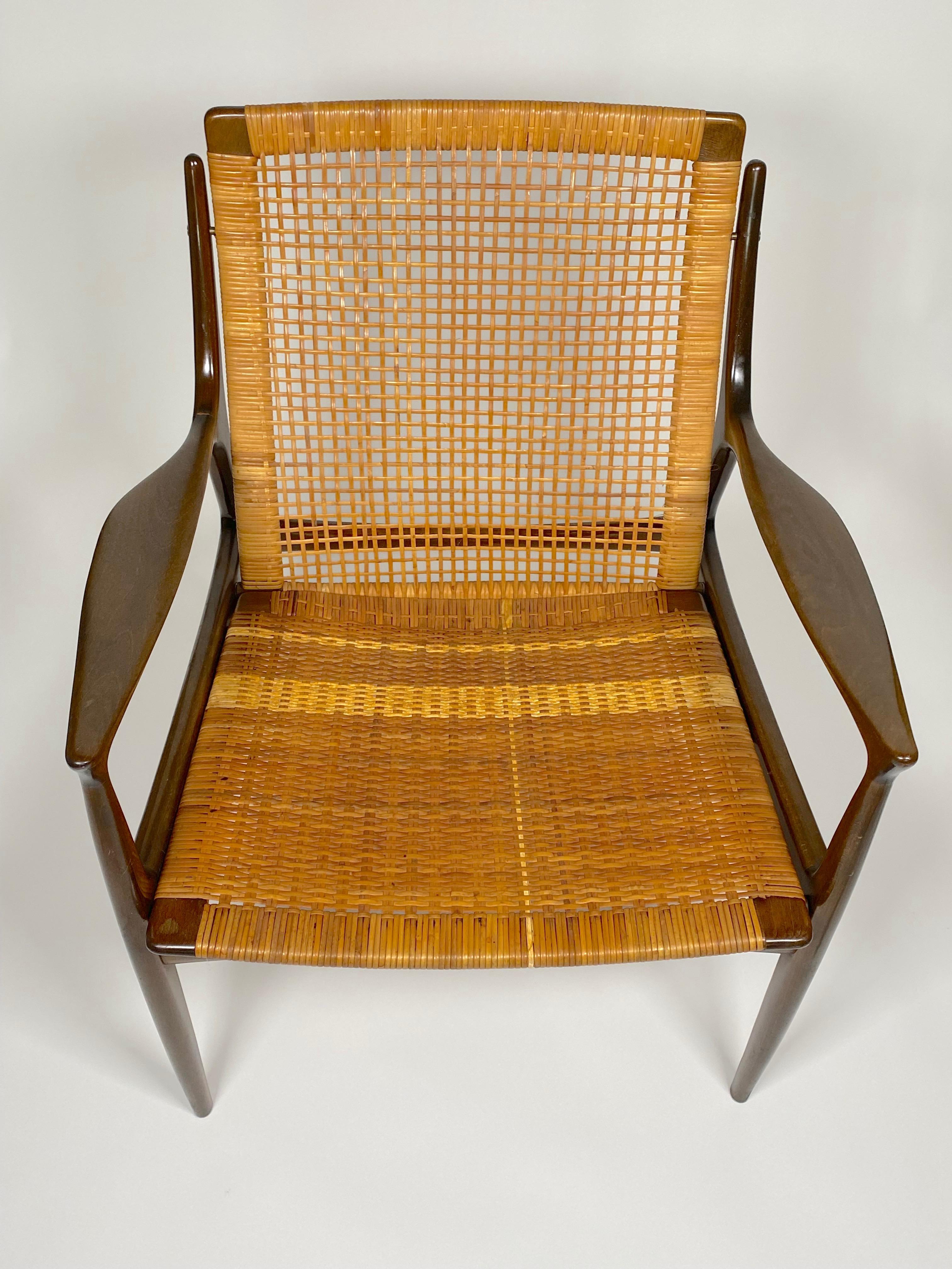 Danish Pair of Rare Ib Kofod, Larsen Cane Back & Seat Armchairs