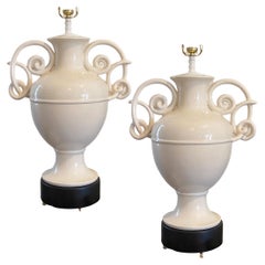 Pair of Rare Iconic Bassanello Italian Vintage White Ceramic Table Lamps, 1949