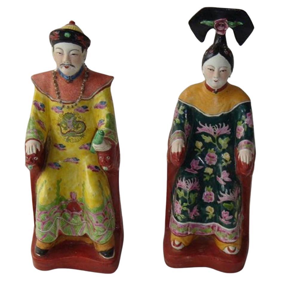 Pair of Rare Important Estate Emperor and Empress Chinese Porcelain Figures For Sale