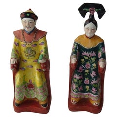 Vintage Pair of Rare Important Estate Emperor and Empress Chinese Porcelain Figures