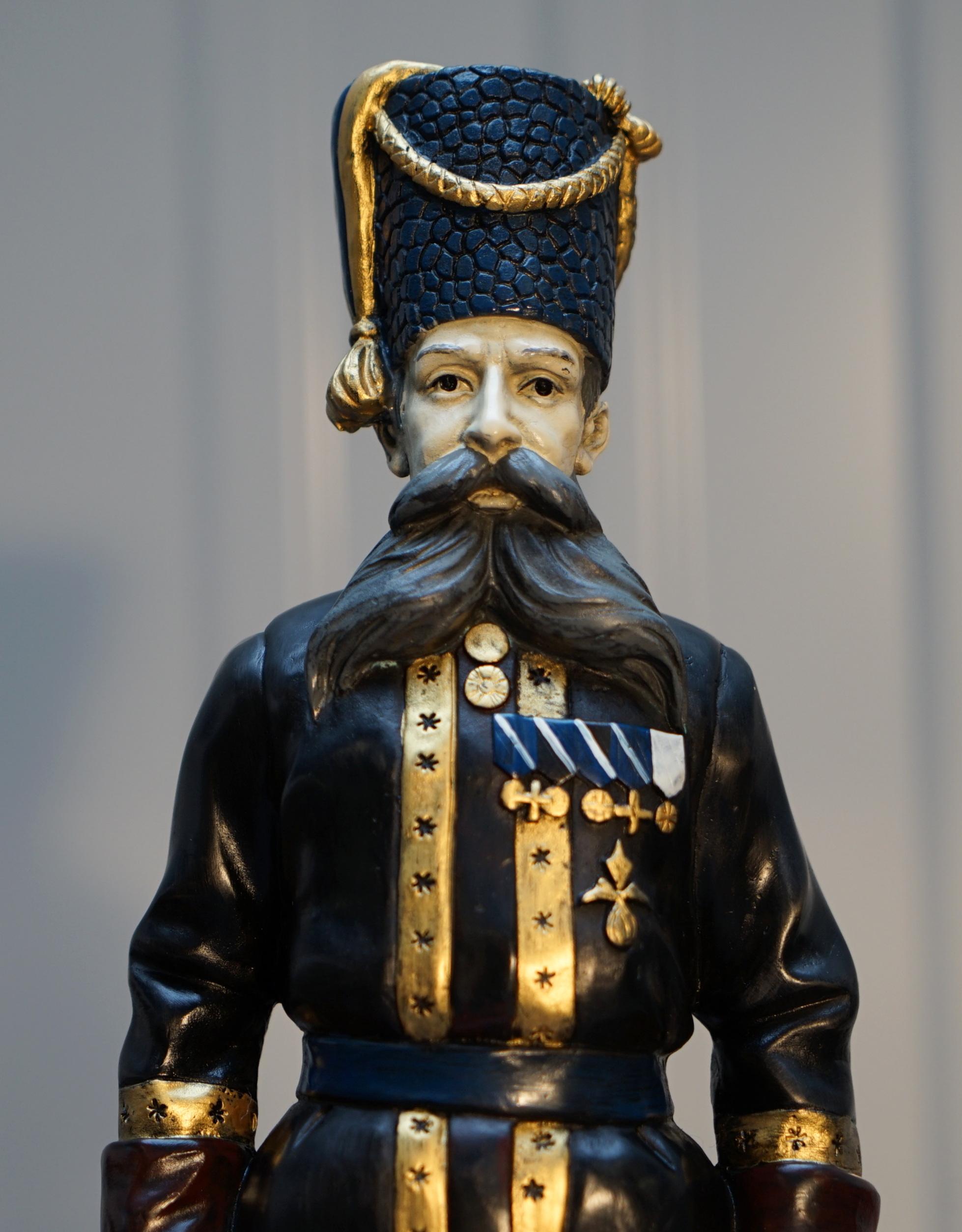 Edwardian Pair of Rare Important Statues Signed Faberge 1912 Russian Kamer Kazak Bodyguard For Sale
