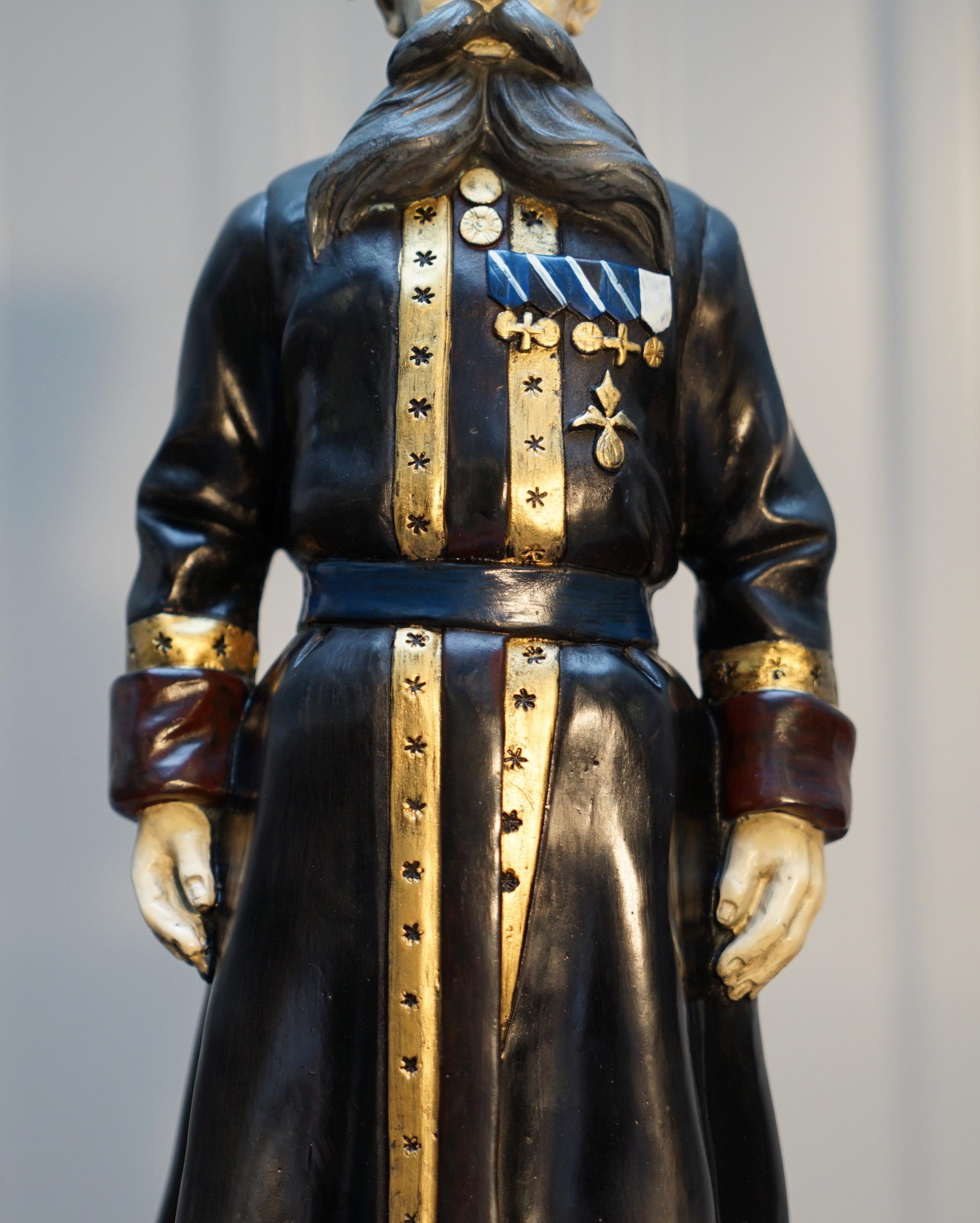 European Pair of Rare Important Statues Signed Faberge 1912 Russian Kamer Kazak Bodyguard For Sale
