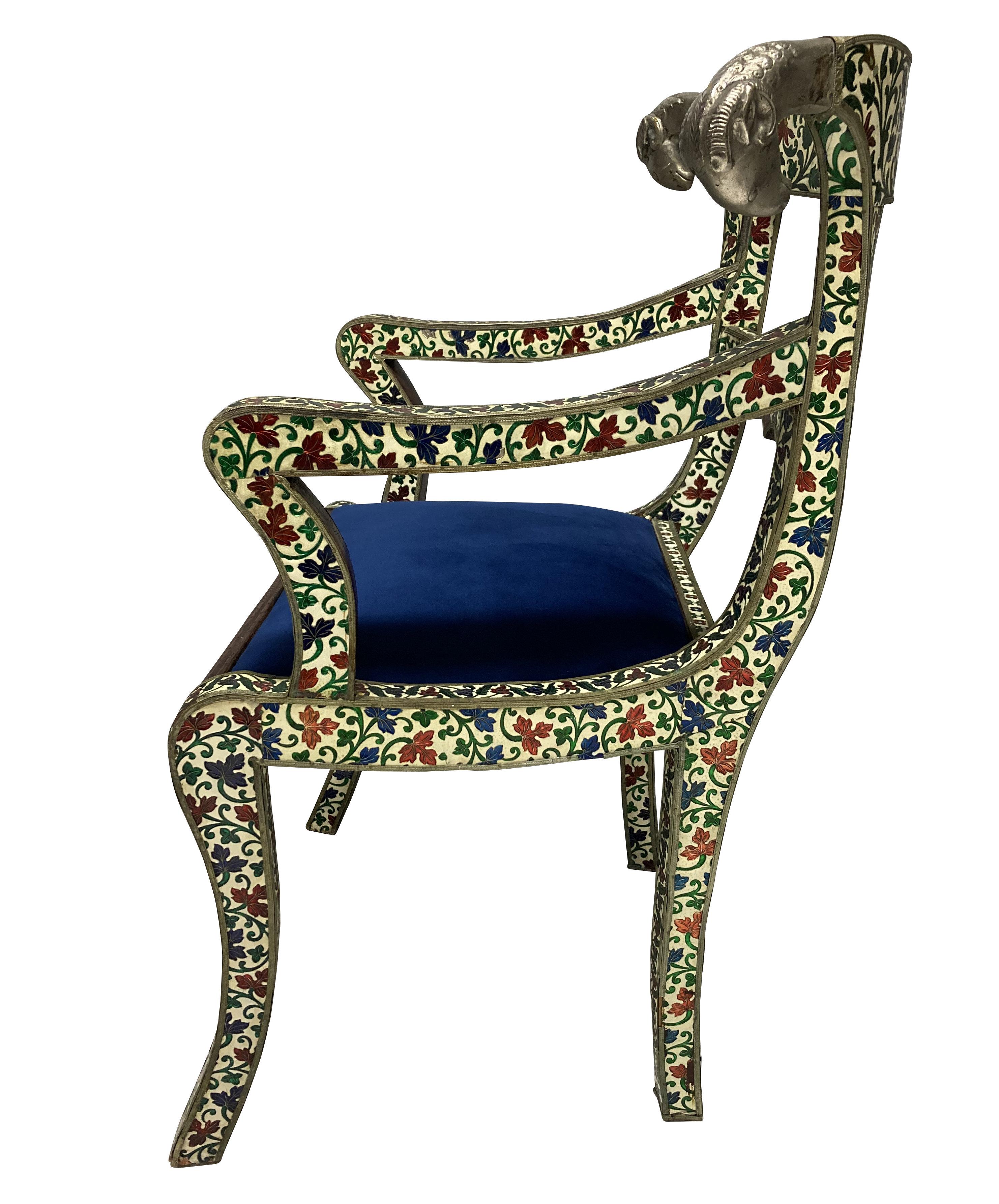19th Century Pair of Rare Indian Cloisonne & Silver Armchairs For Sale