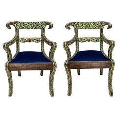 Antique Pair of Rare Indian Cloisonne & Silver Armchairs