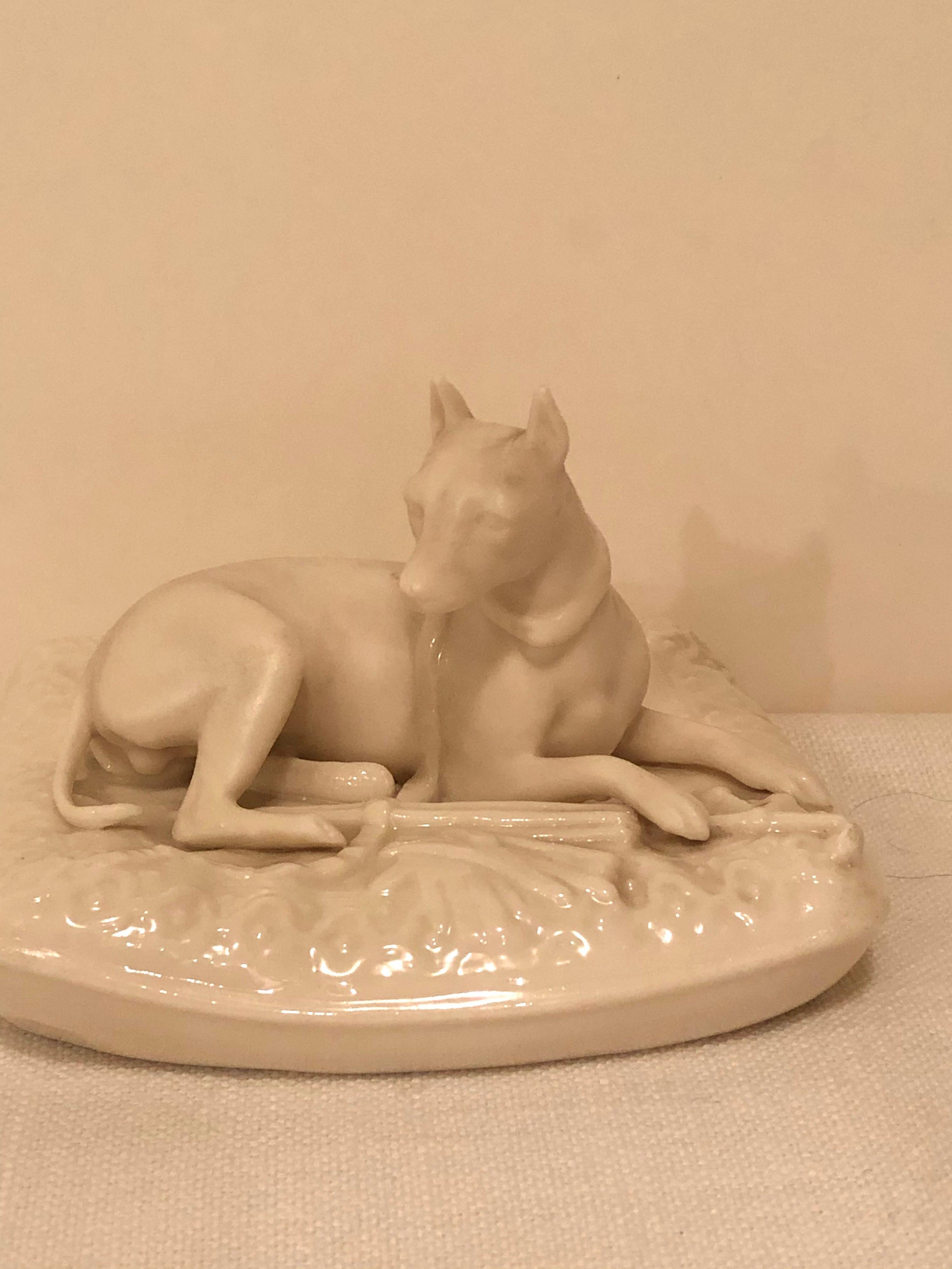 Pair of Rare Irish Belleek Figures of Dogs on Their Pillow Beds In Good Condition In Boston, MA