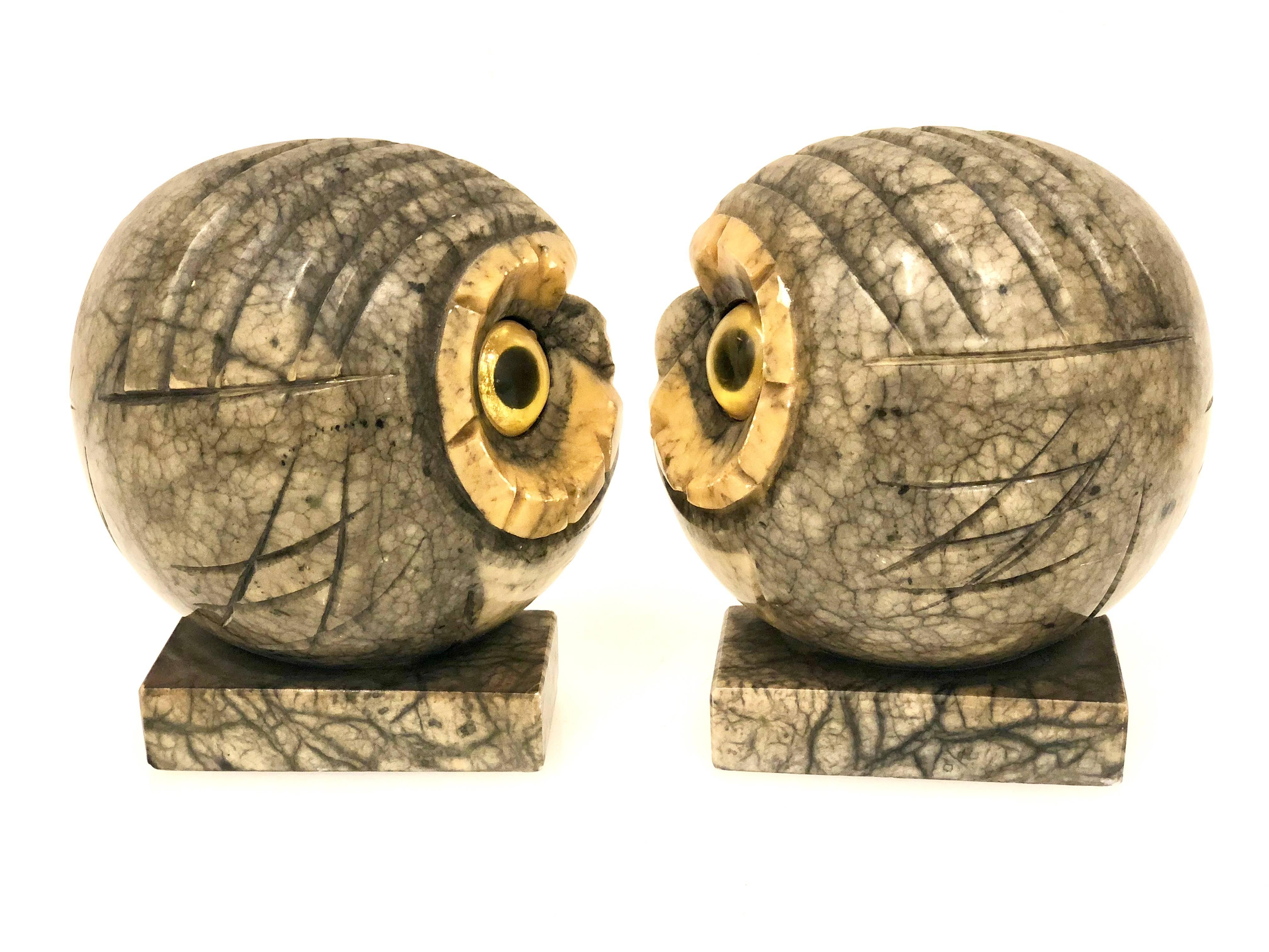 alabaster owl bookends