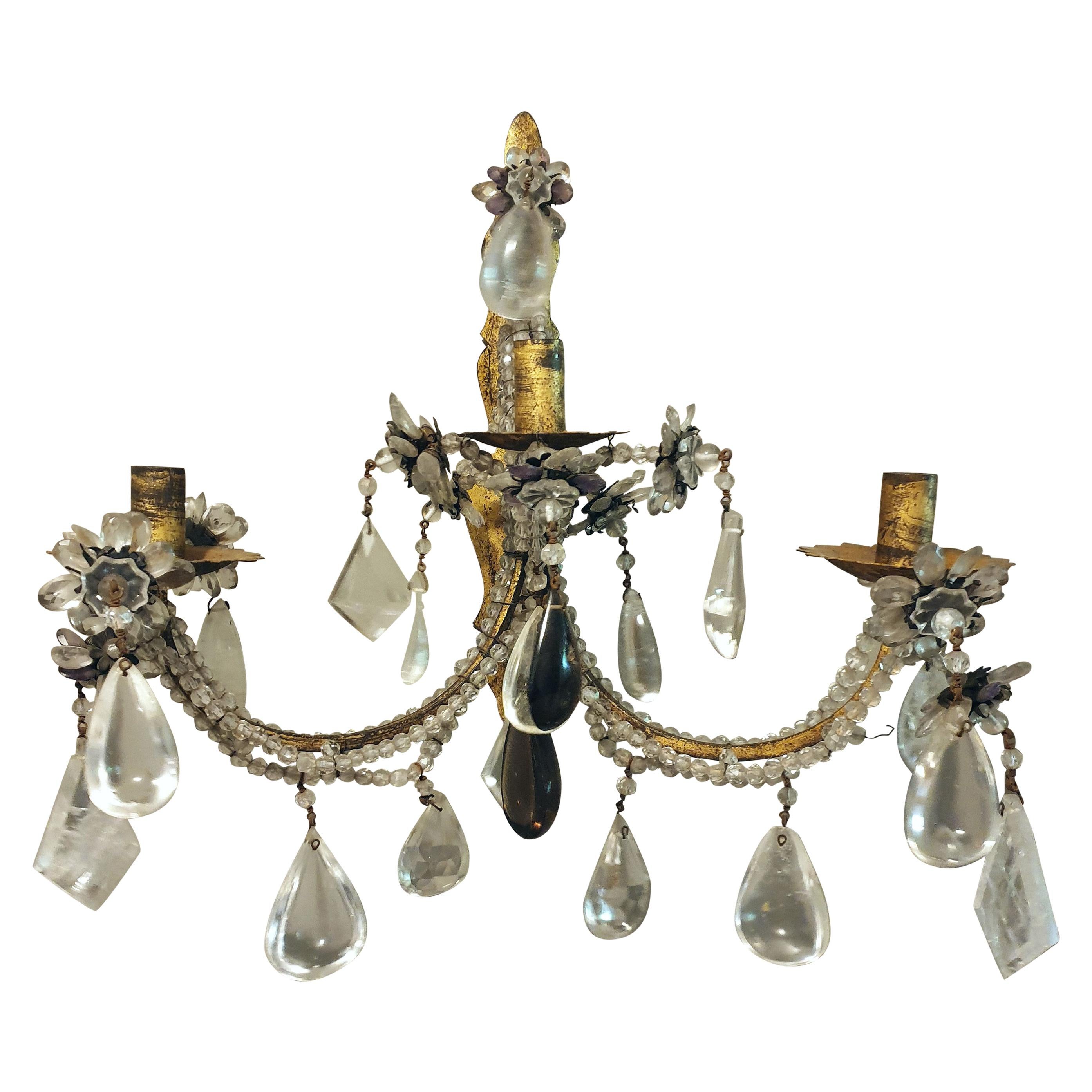 Pair of Rare Italian Iron Gilded Wall-Lights Sconces For Sale