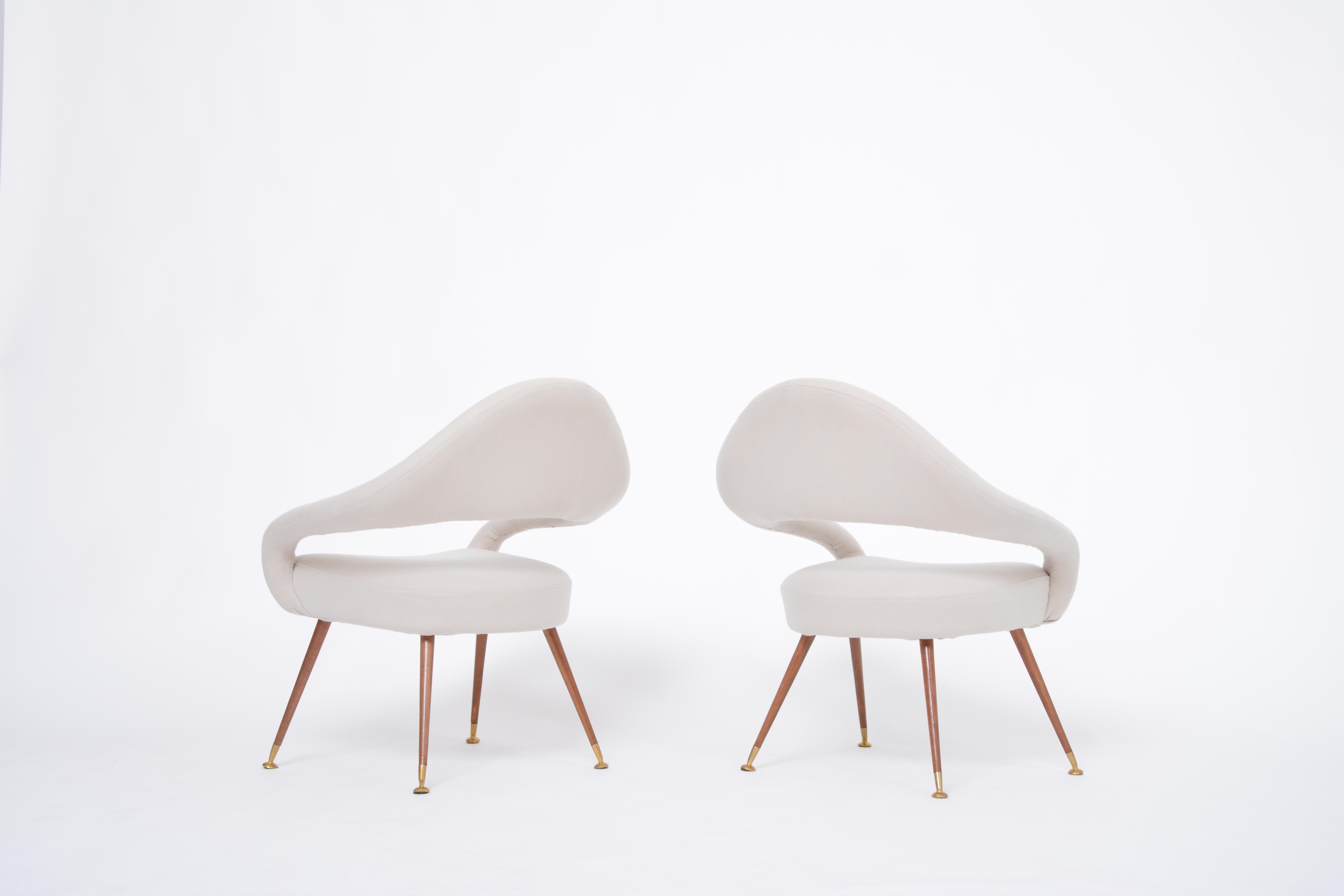 Pair of rare Italian Mid-Century Lounge Chairs Model DU 55 P by Gastone Rinaldi  For Sale 1