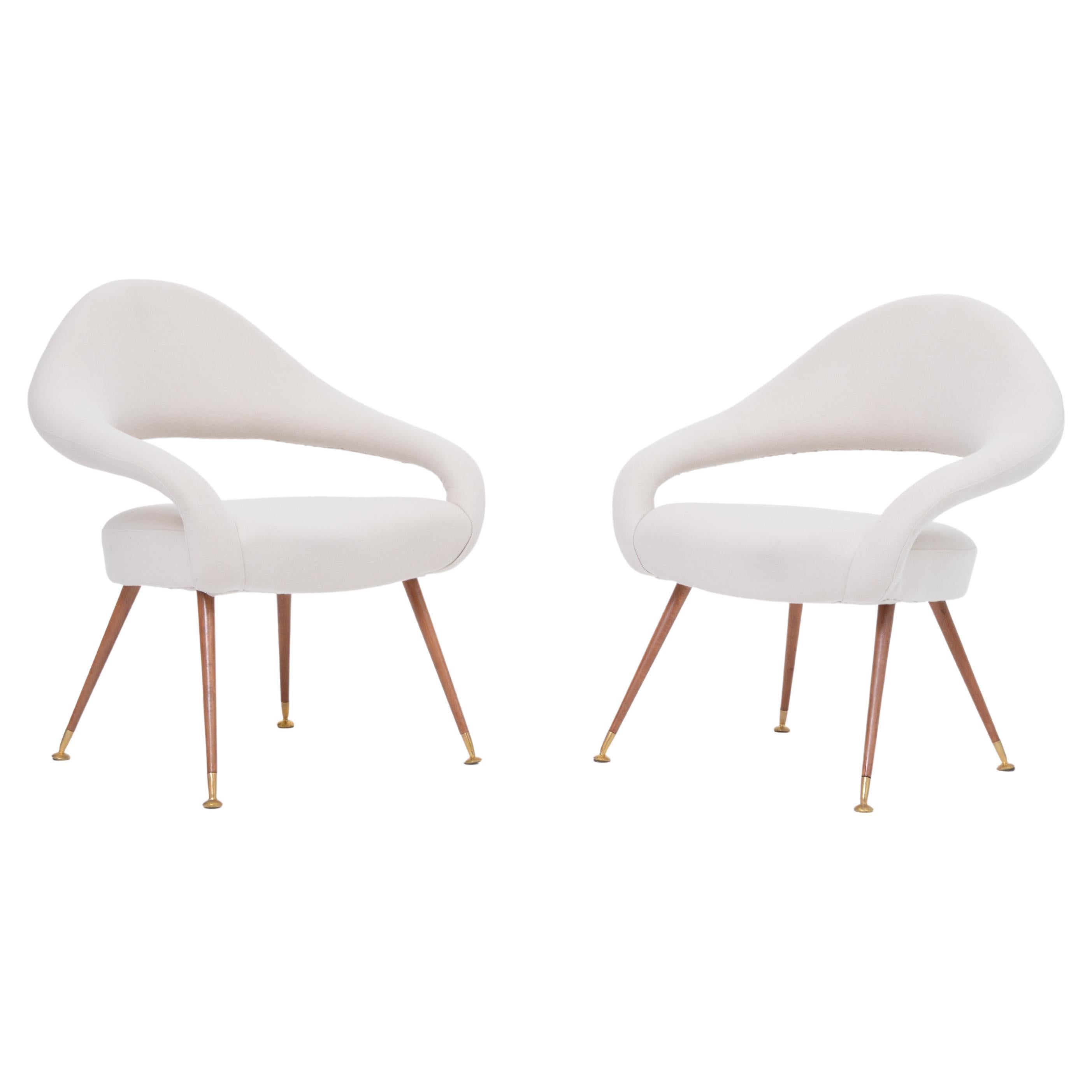 Pair of rare Italian Mid-Century Lounge Chairs Model DU 55 P by Gastone Rinaldi For Sale