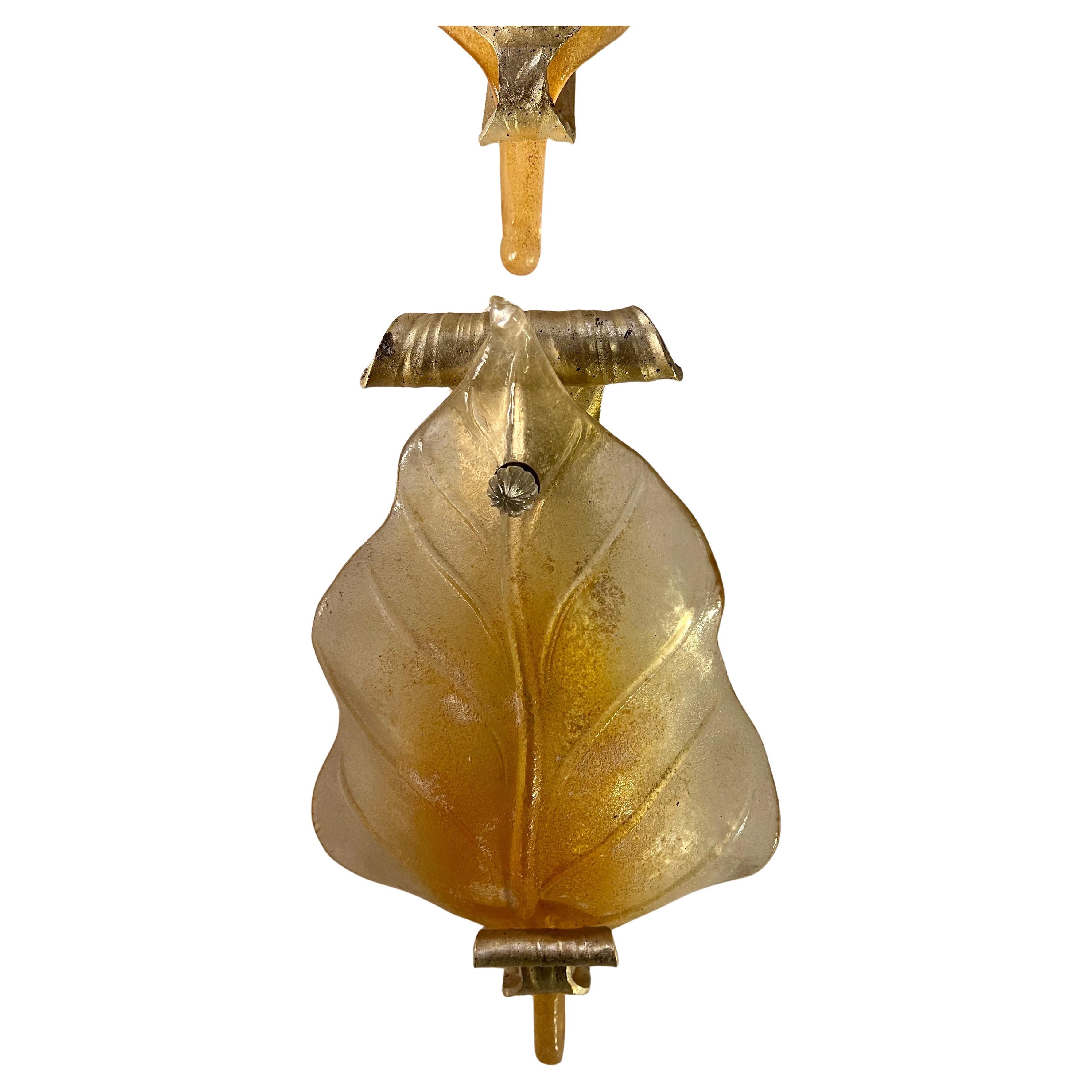 Paar seltene italienische Murano Barovier & Toso Wandleuchter Glas-Blatt im Zustand „Gut“ im Angebot in San Diego, CA