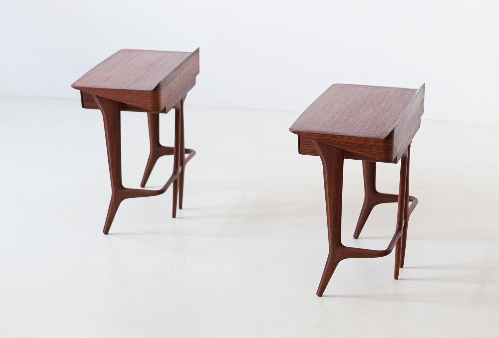 Mid-Century Modern Pair of Rare Italian Wooden Bedside Tables, 1950s